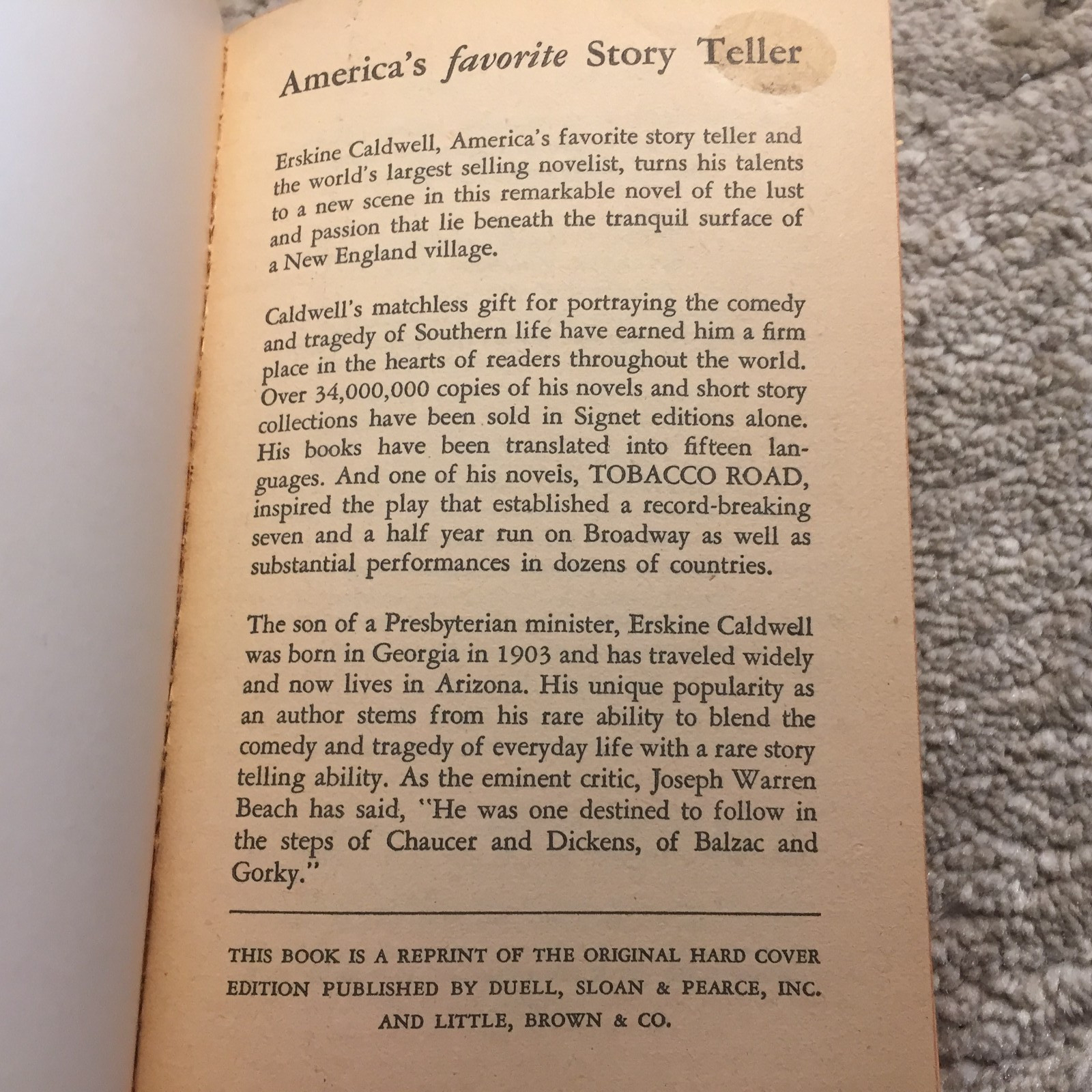 A Lamp For Nightfall Erskine Caldwell 1954 Signet Books American Small Town Book