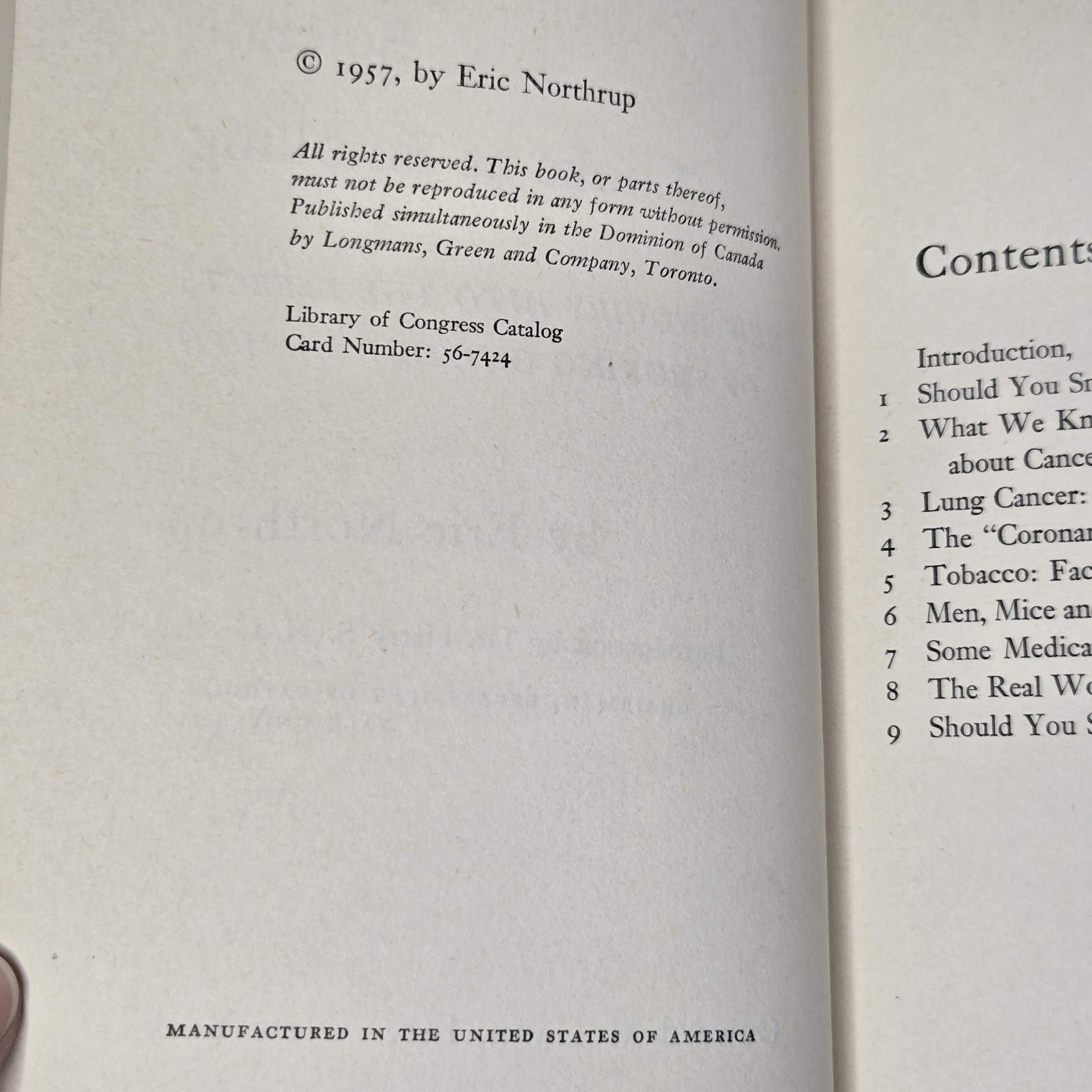Science Looks At Smoking Inquiry Into Effects On Health By Eric Northrup 1957 HC