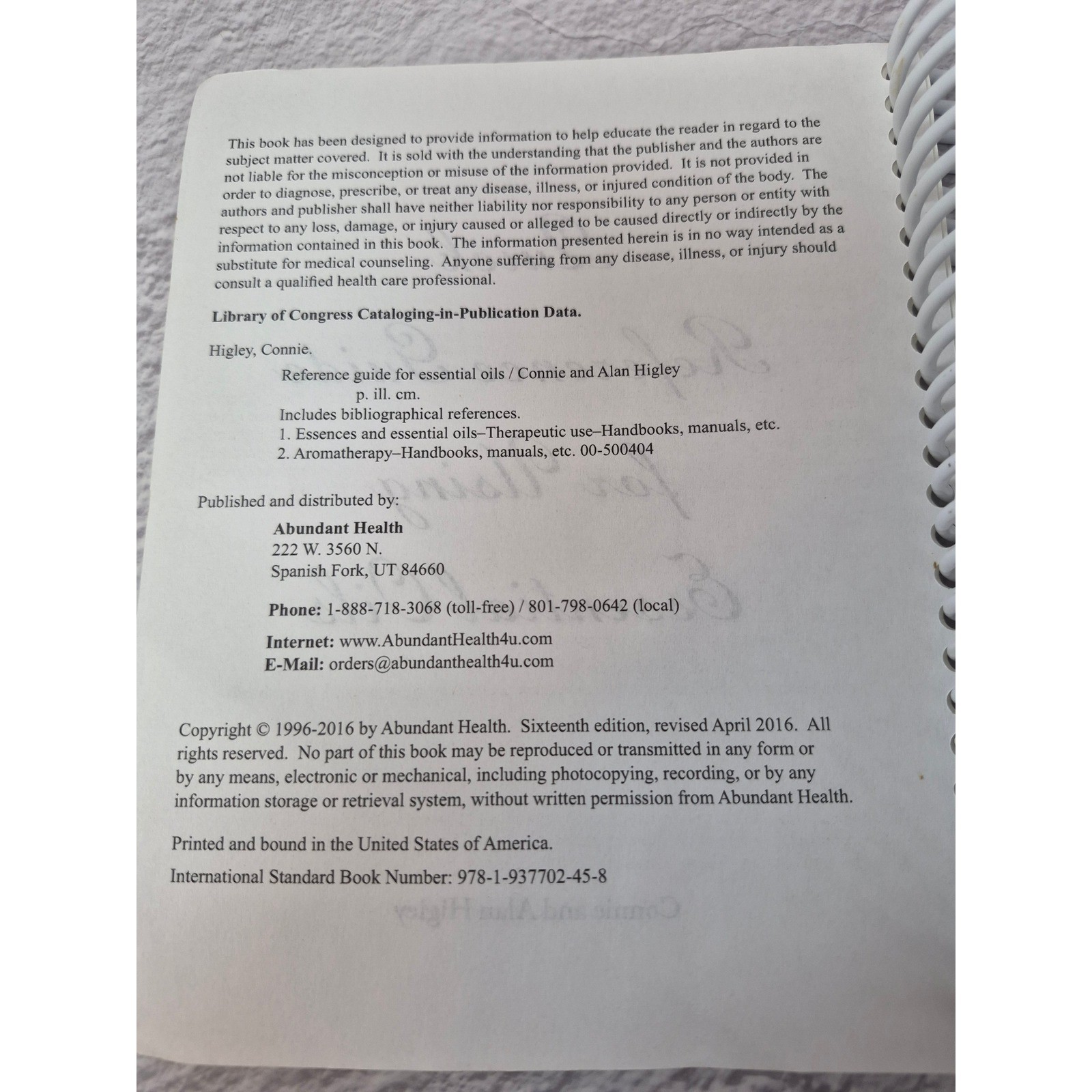 Quick Reference Guide for Using Essential Oils Connie Alan Higley 2016 Edition