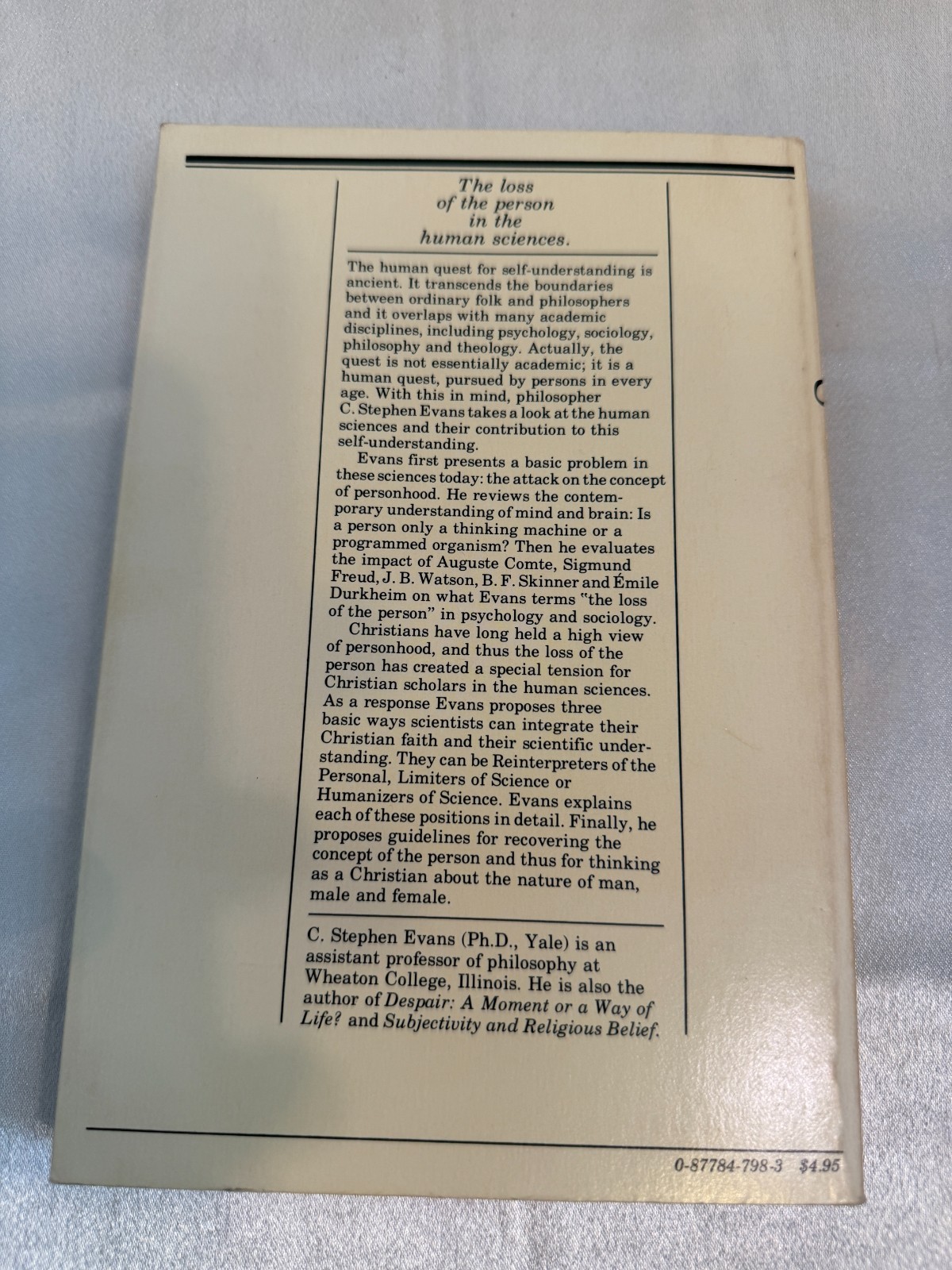 PRESERVING THE PERSON C Stephen Evans PB philosophy human sciences Christian