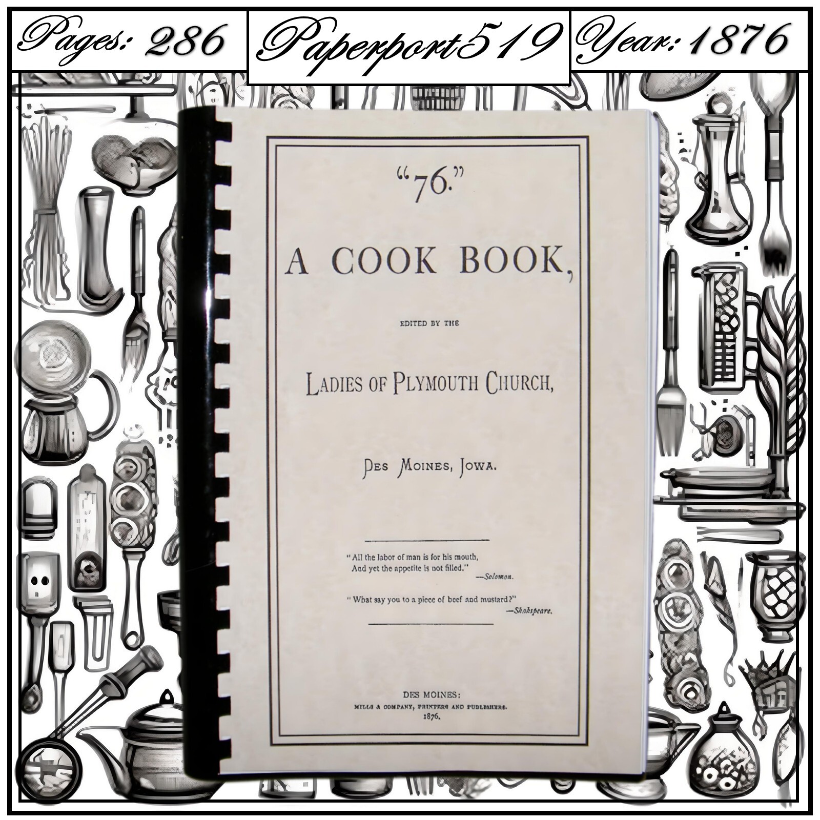 1876 „76“ A Cook Book 286 Pages