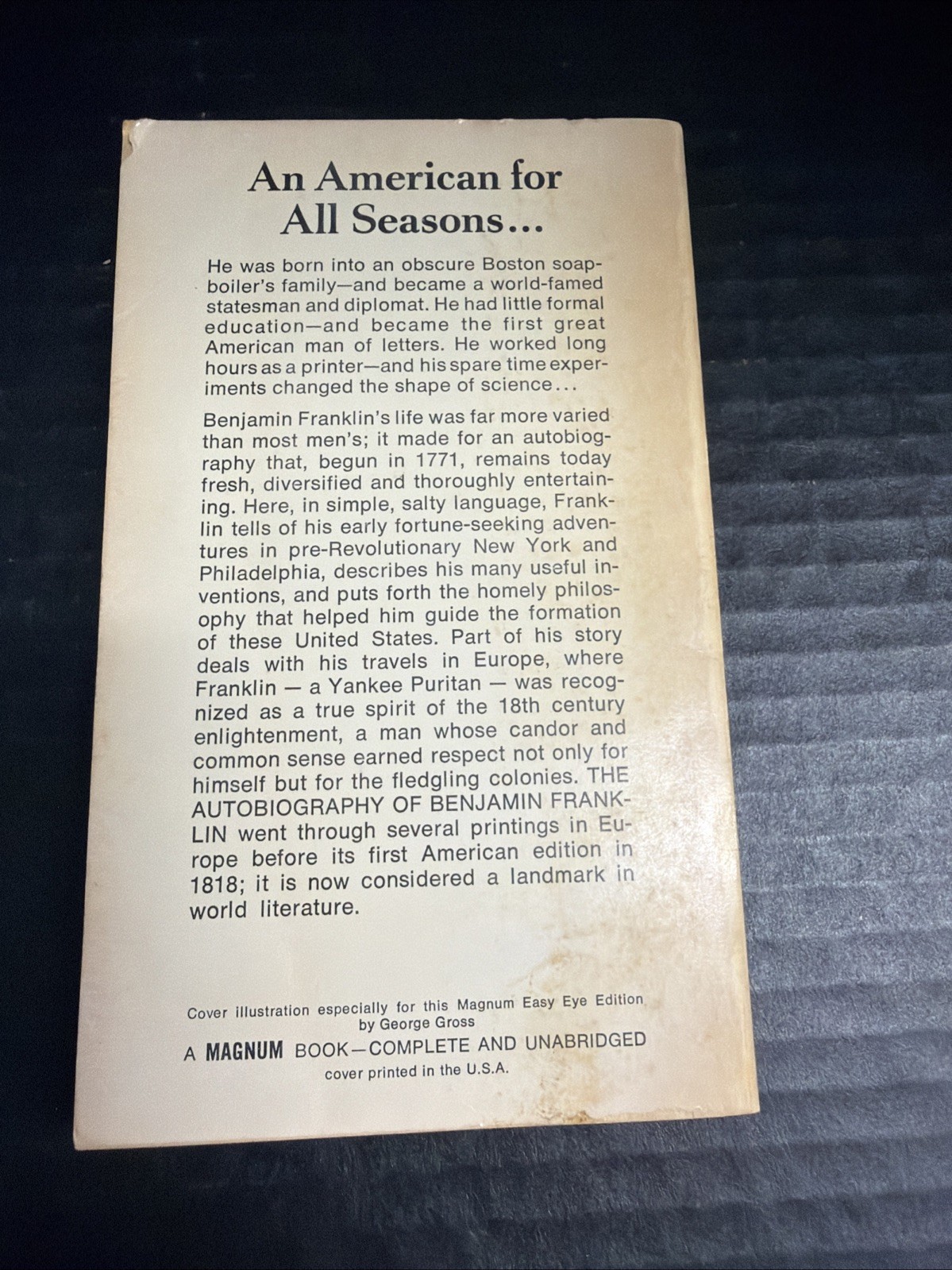 THE AUTOBIOGRAPHY OF BENJAMIN FRANKLIN Magnum Easy Eye PB Complete & Unabridged