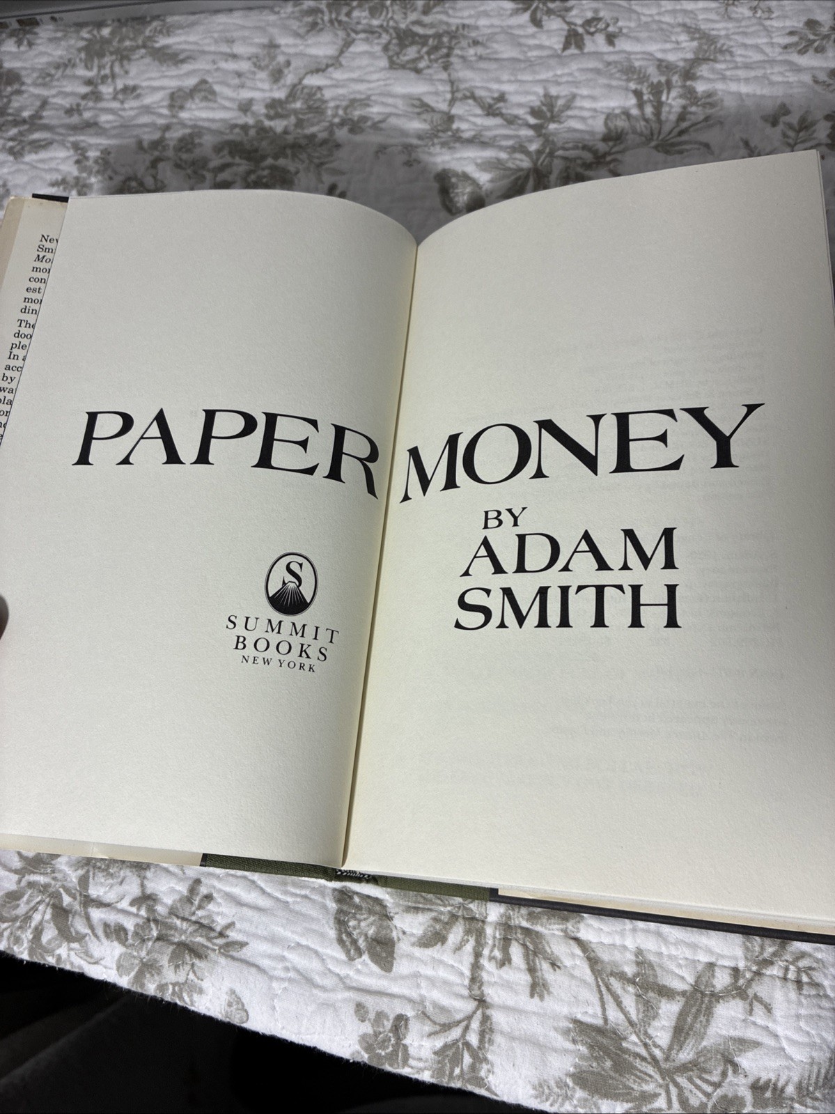 Paper Money by Adam Smith Vintage Hardcover Book Summit Finance 1981 U.S.A.