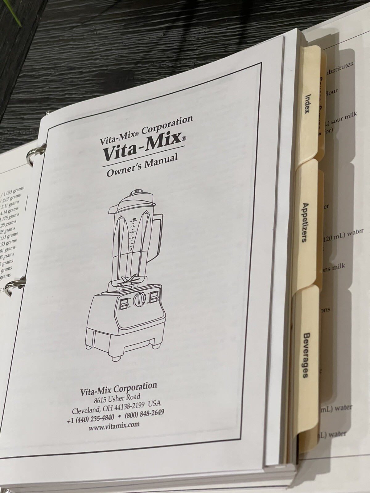 Vita-Mix Recipes For Better Living Cookbook 3 Ring Binder With Owner’s Manual