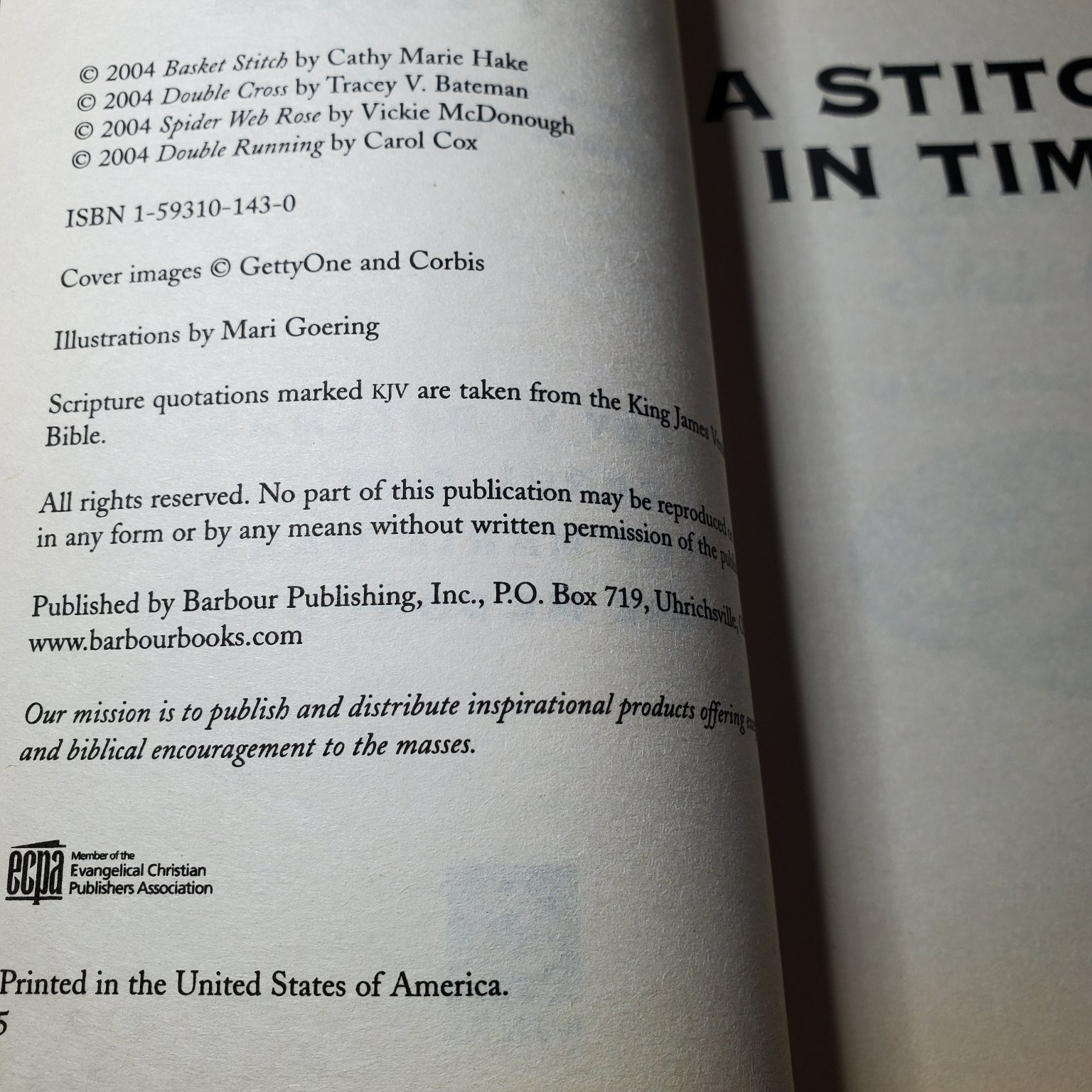 A Stitch in Time Bateman Cox Hake McDonough 2004 Christian Romance Barbour