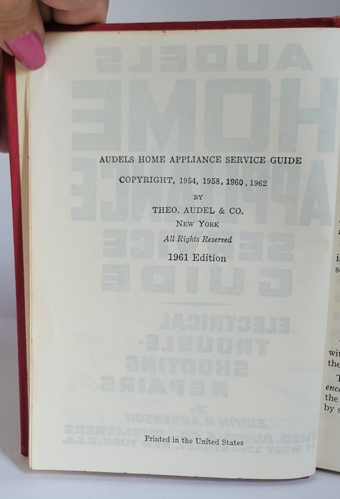1961 AUDELS Home Appliance Service Guide Electrical Trouble Shooting Repairs