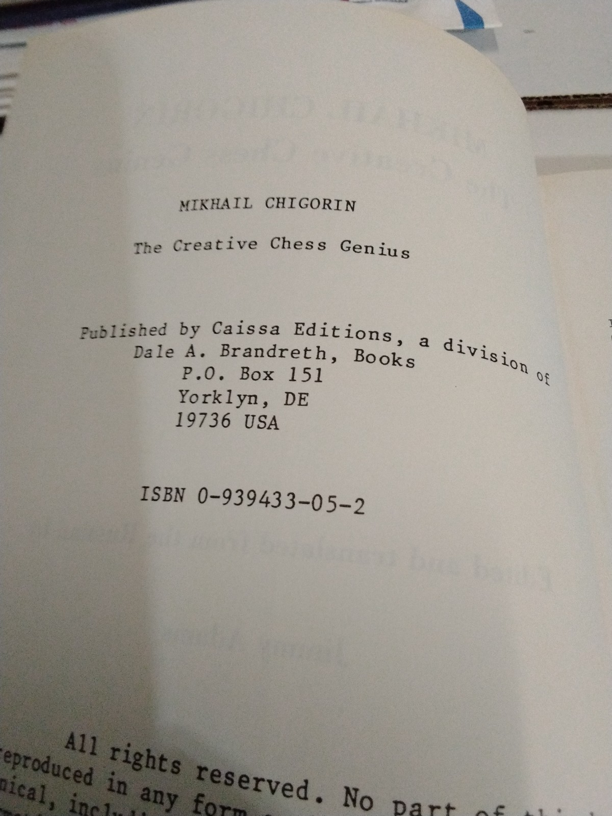 Mikhail Chigorin The Creative Chess Genius Jimmy Adams Caissa 1987 HC