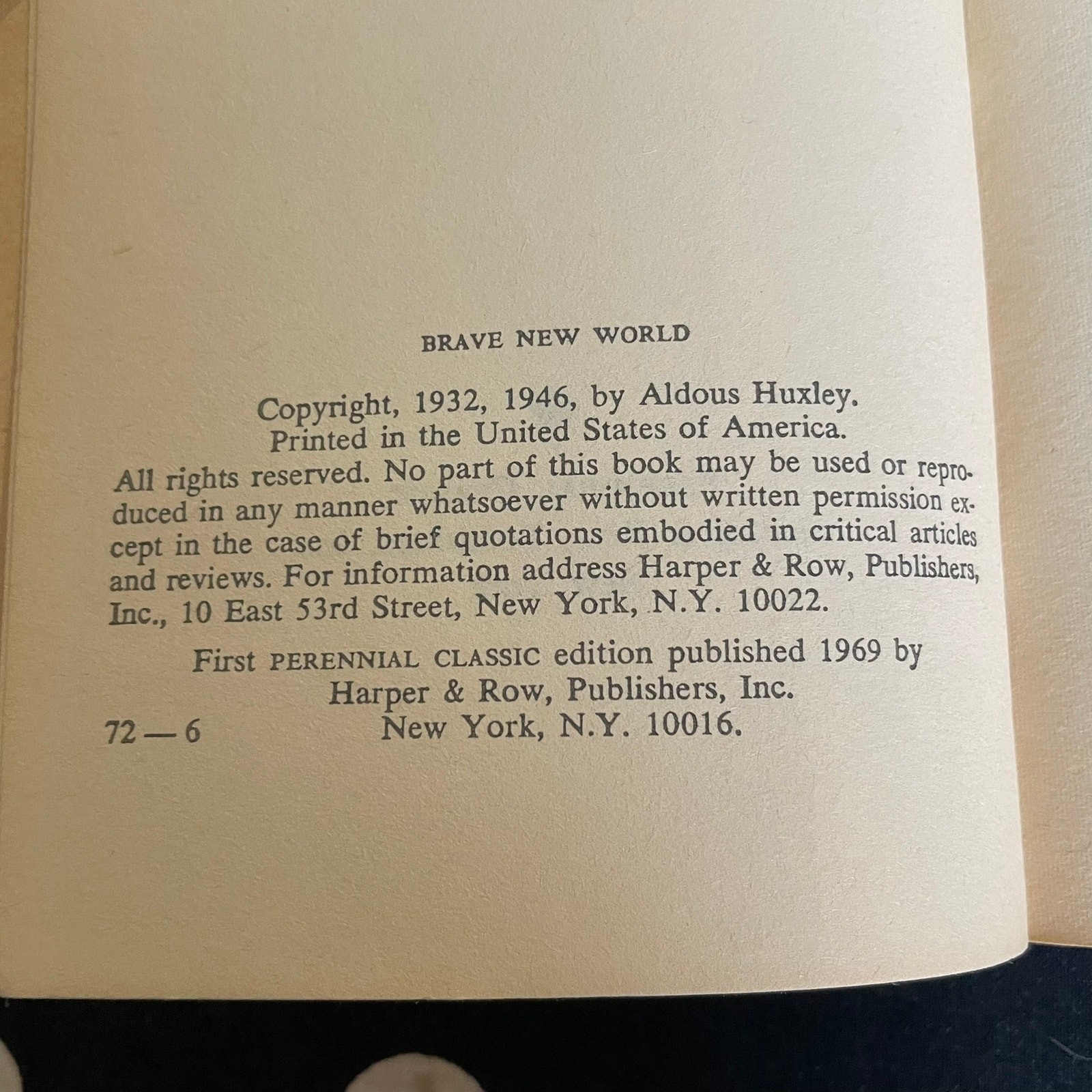 Brave New World by Aldous Huxley 1969 Perennial Paperback Edition