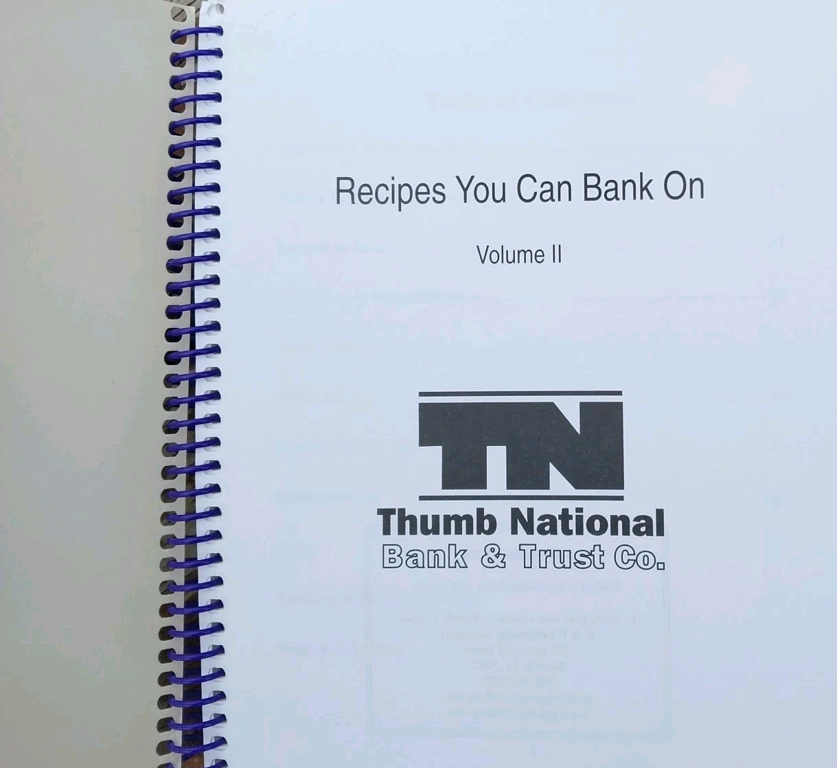 Recipes Thumb National Bank Michigan MI Volume II Cookbook 104 Pages
