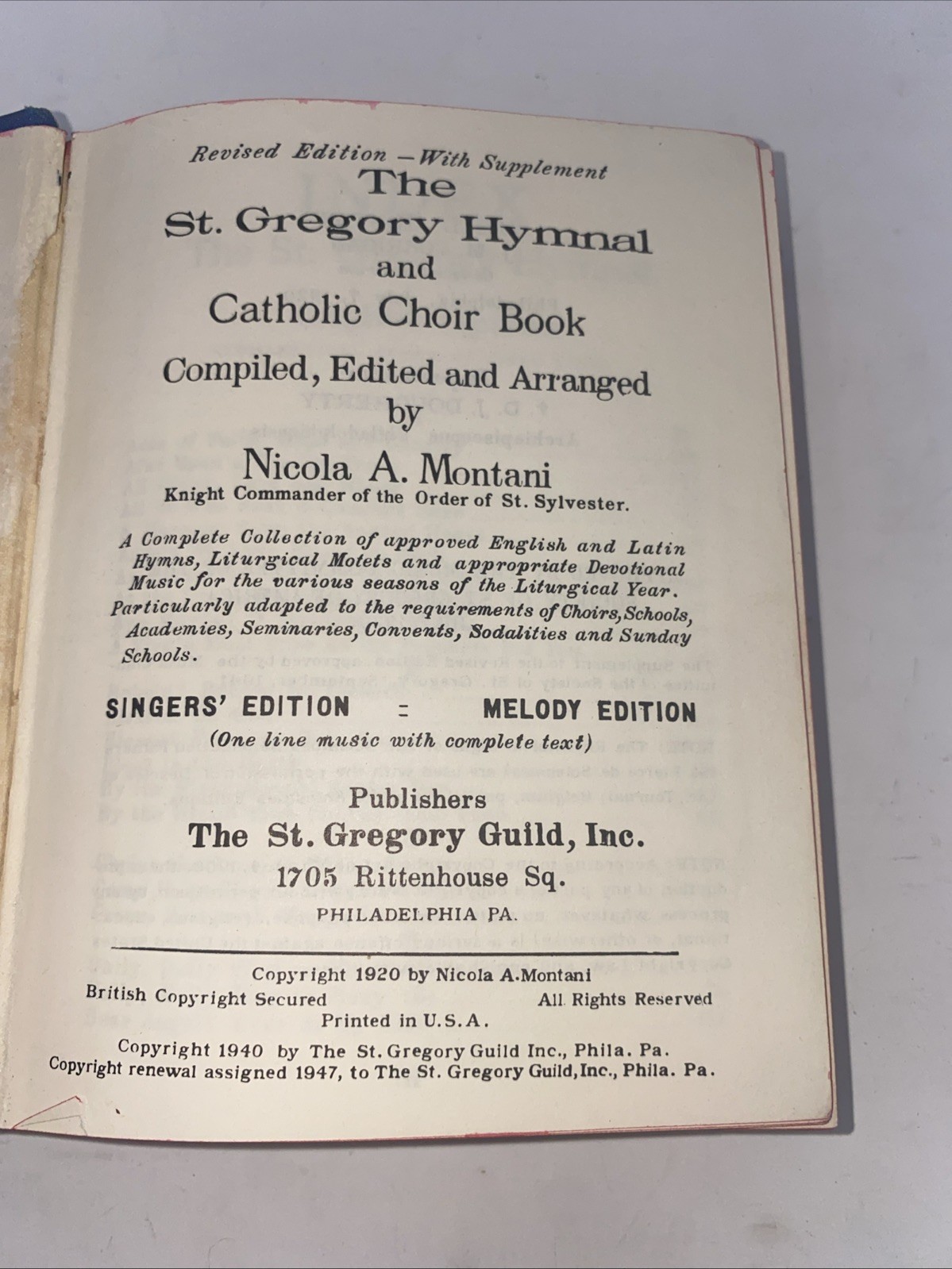 The St. Gregory Hymnal and Catholic Choir Book, Singers‘ Edition, Melody Edi…