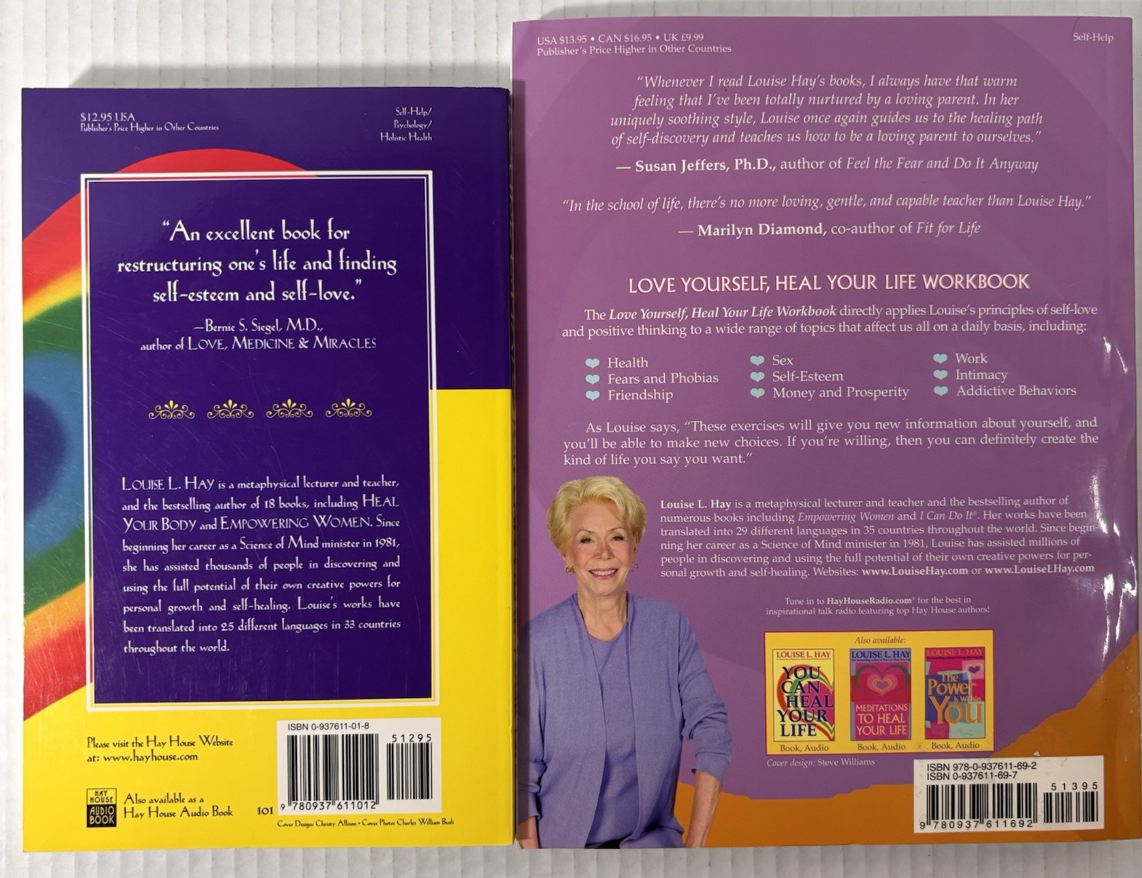 Lot 2 Louise Hay Books You Can Heal Your Life & Workbook Self Help Yourself two