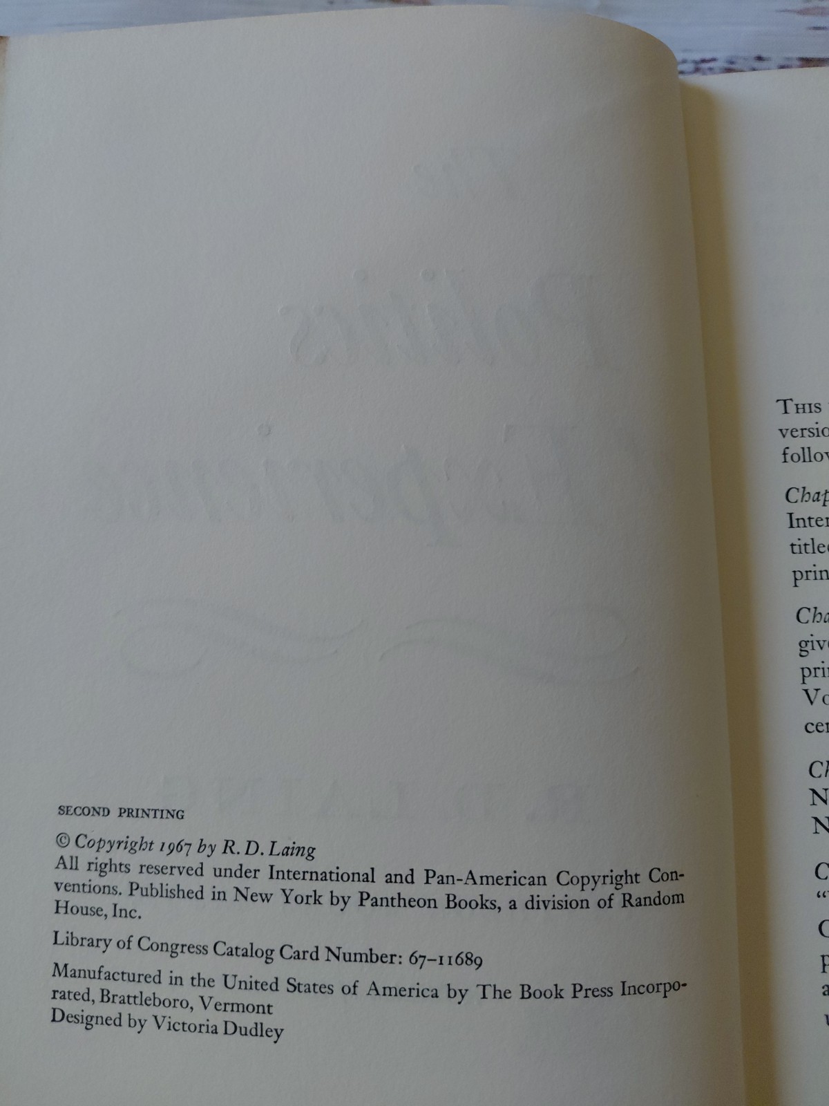 The Politics of Experience by R.D. Laing. Pantheon Books. Second printing.
