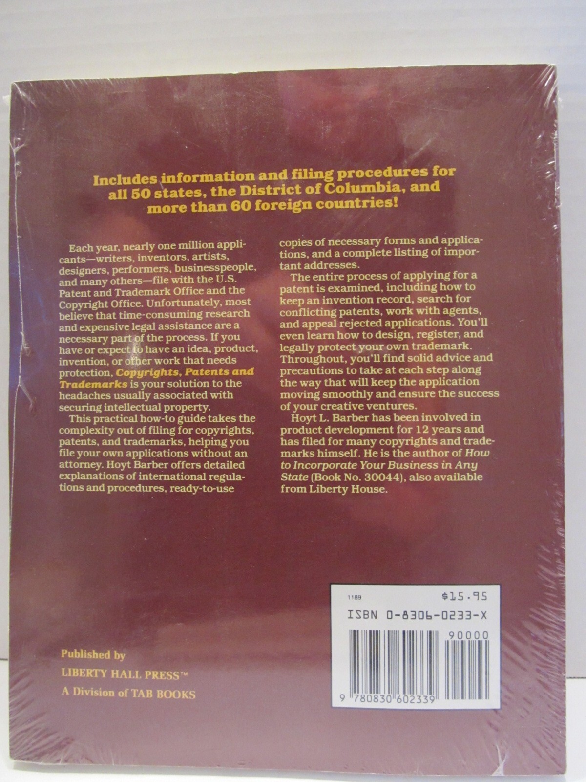 Copyrights, Patents & Trademarks Worldwide by Hoyt L. Barber, NEW IN SHRINKWRAP!