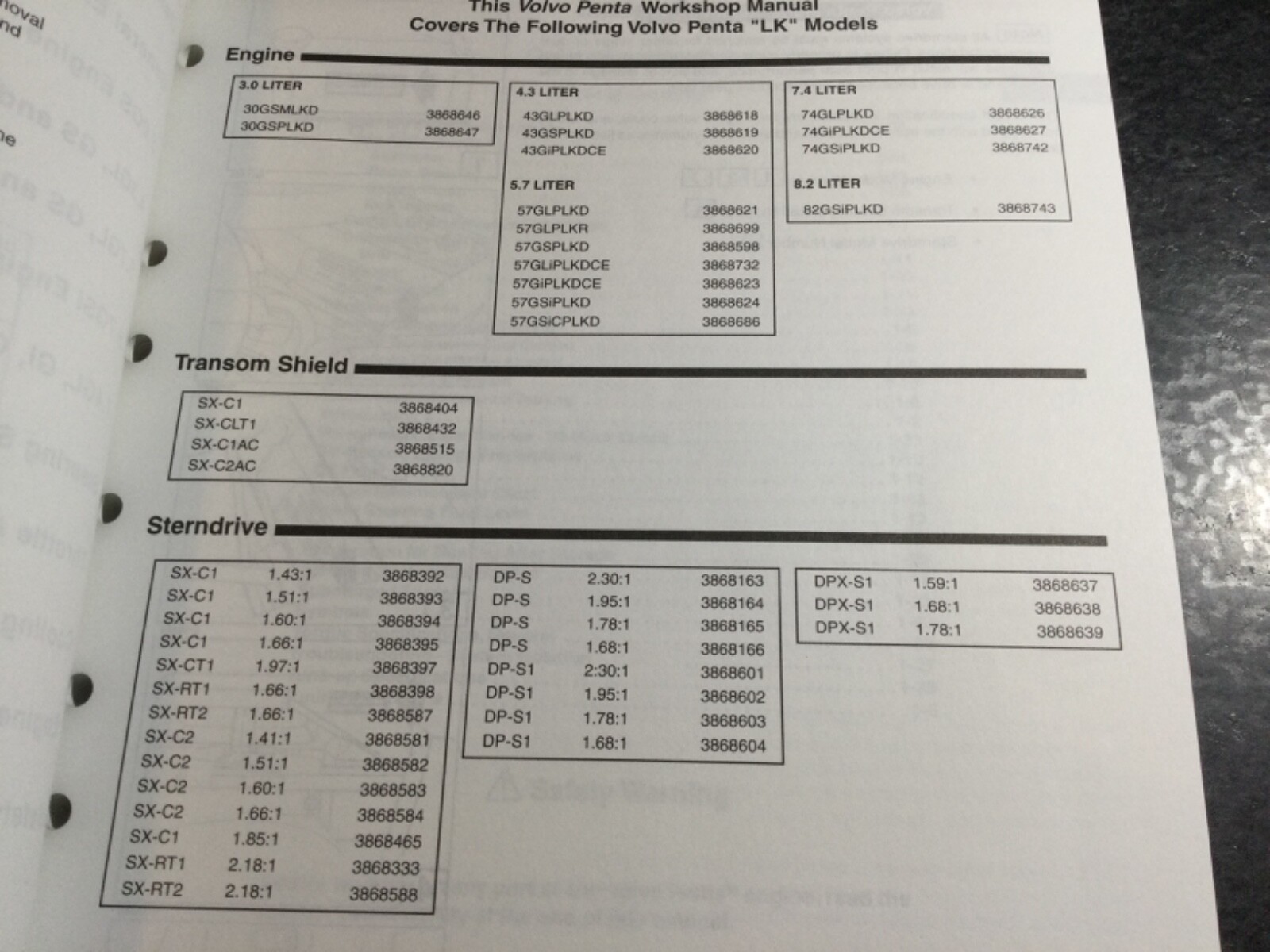 1997 Volvo Penta LK 3.0L, 4.3L, 5.7L, 5.8L, 7.4L, 8.2L Shop Manual Set 4,6,8 cyl