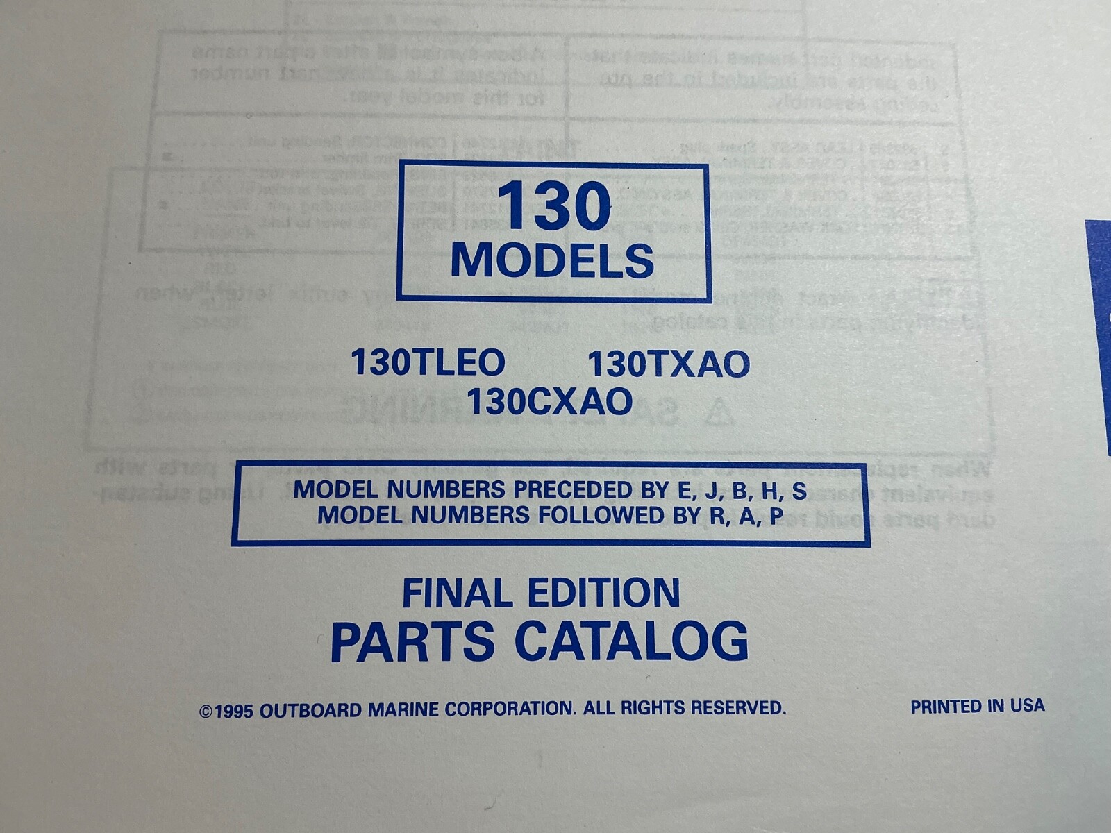 1995 Johnson & Evinrude 130 HP Models Outboard Parts Catalog V4 2 Stroke