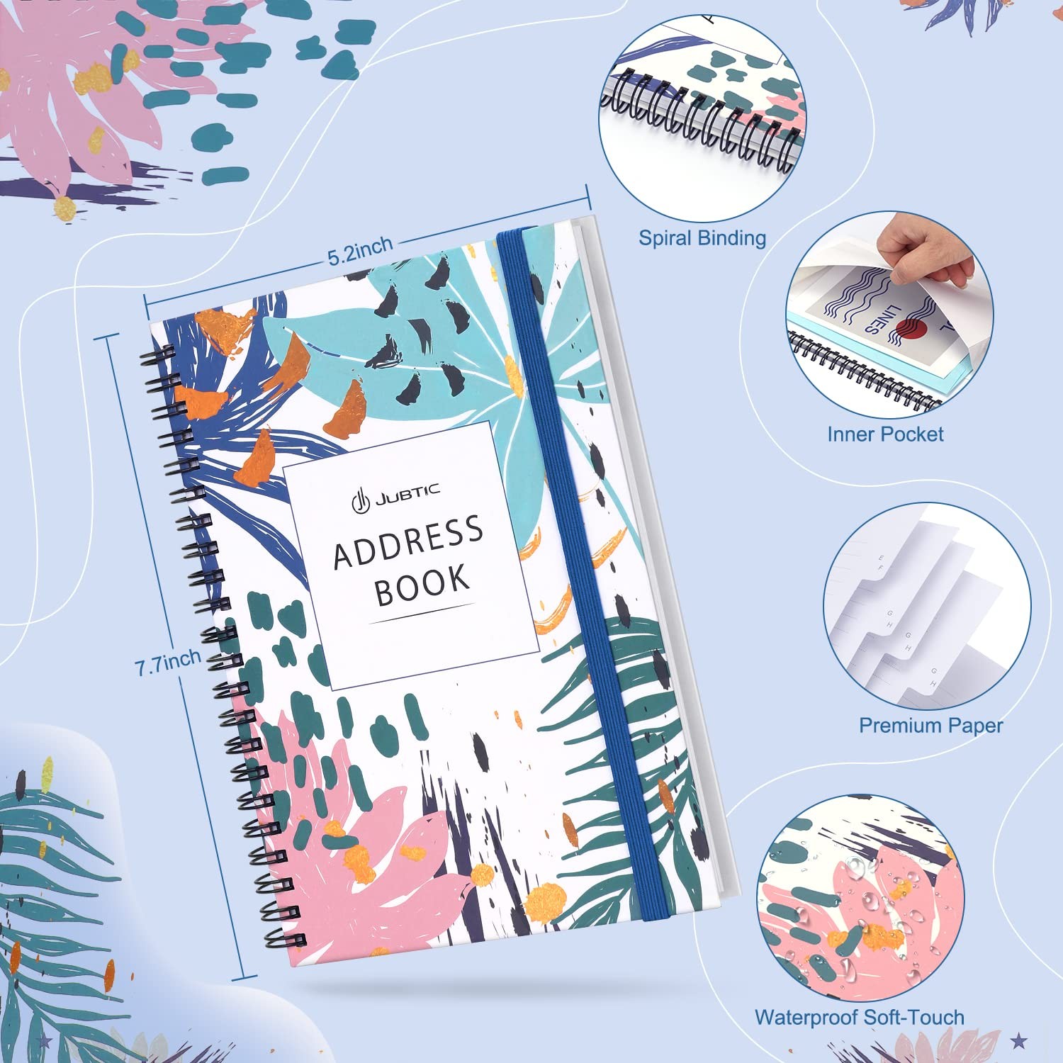 JUBTIC Address and Password Book with Alphabetical Tabs Hardcover Spiral Boun…
