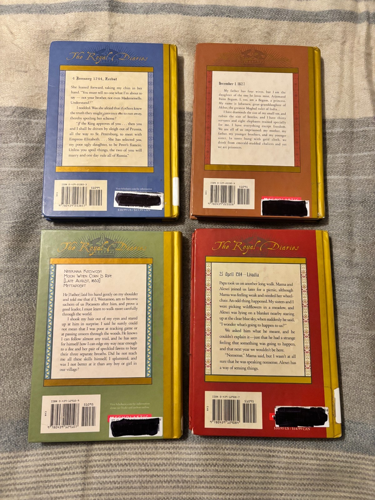The Royal Diaries Historical Book Series Set of 4 Hardcover Weetamoo/Catherine