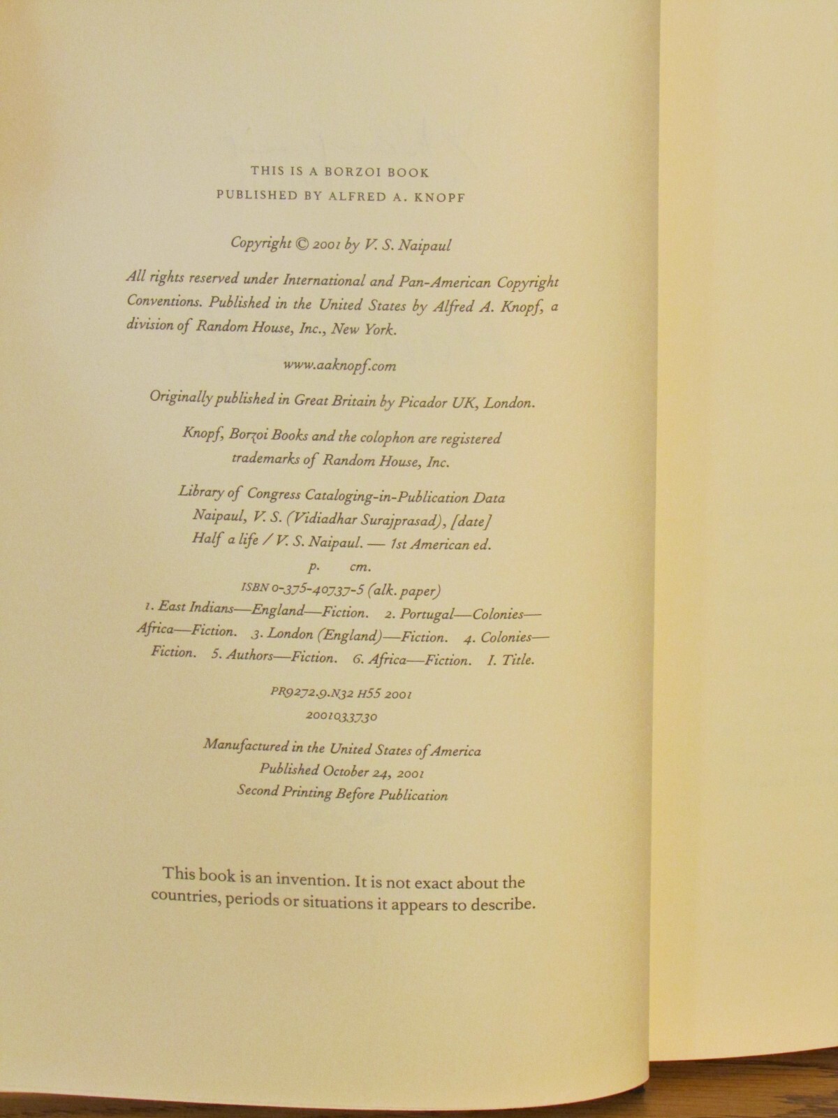 V. S. Naipaul, Half A Life, *Signed* F/F Nobel Prize Author