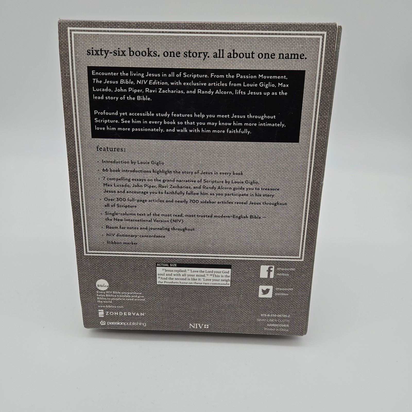 The Jesus Bible by Louie Giglio (2017, Hardcover) Gray Cloth Cover