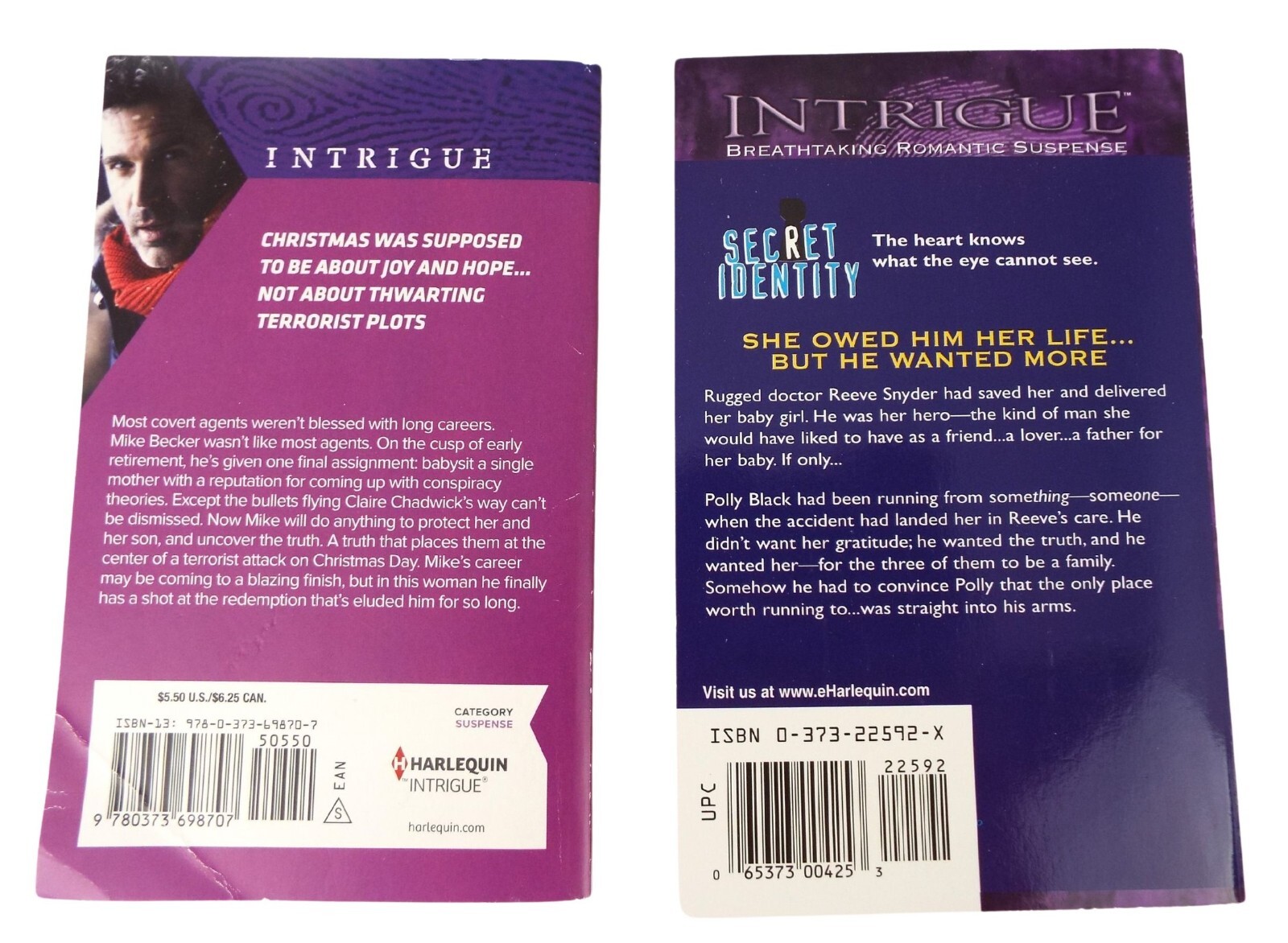 7 Harlequin Intrigue Paperback Books ~ Romance Suspense ~Secret Agent Santa