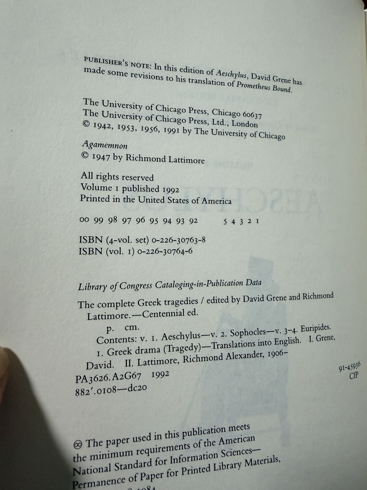 Complete Greek Tragedies Vols. 1-4 : A Centennial Edition by Richmond Lattimore