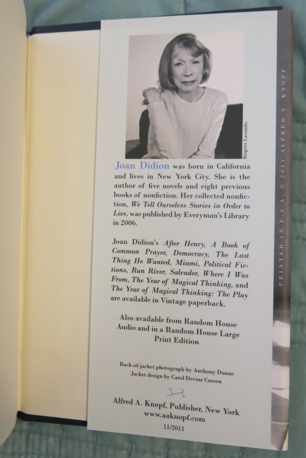 Blue Nights by Joan Didion – First Edition Hardback 2011 Memoir