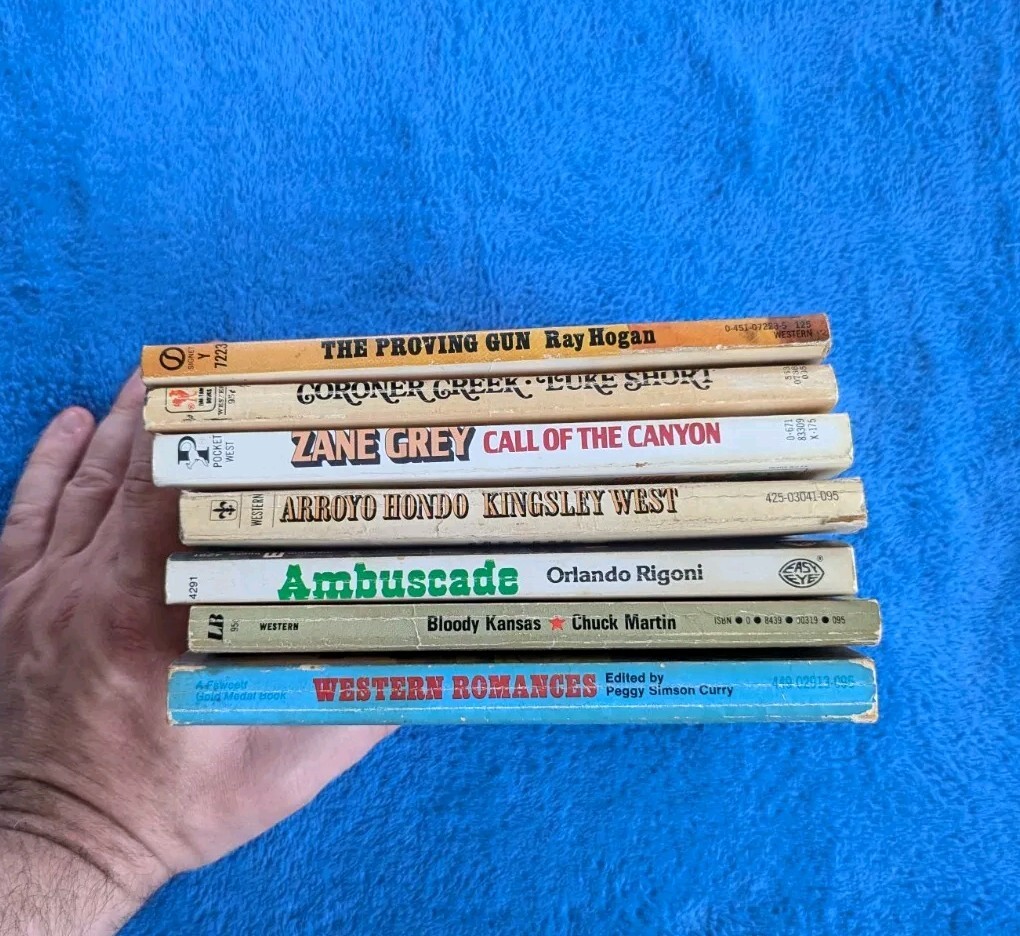 WESTERN 7 Paperback Book Lot Vintage Zane Grey Chuck Martin Action