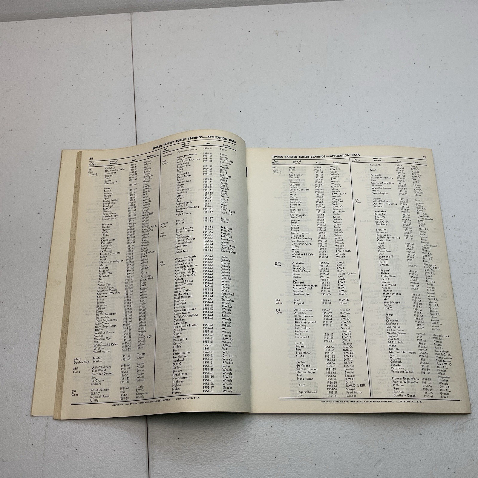 1951-61 Timken Bearing Numerical Listing Of Comes And Cups catalog 361