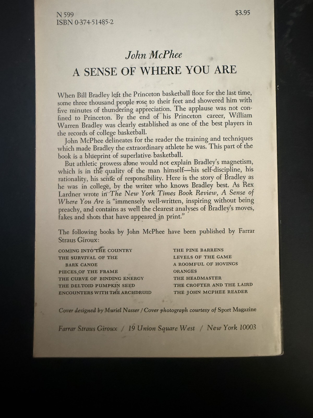 A Sense of Where You Are John McPhee Bill Bradley Princeton Basketball 2nd Ed