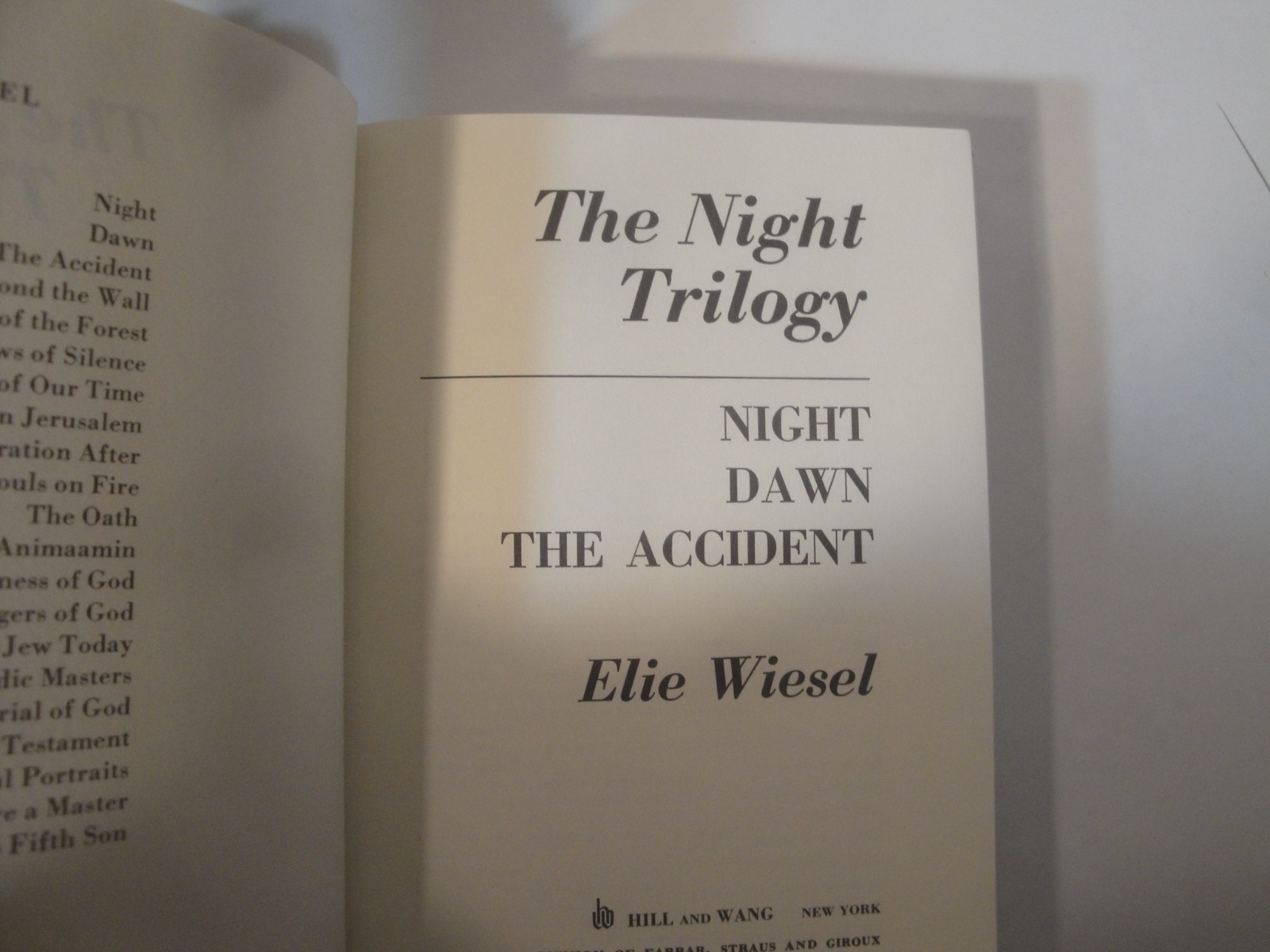 THE NIGHT TRILOGY: NIGHT / DAWN / THE ACCIDENT By Elie Wiesel Hardcover