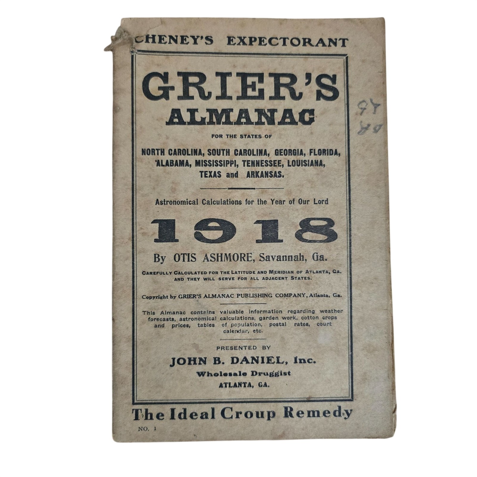 Vintage Grier’s Almanac Lot 1910-1918 WWI Era Southern Advertising Ephemera