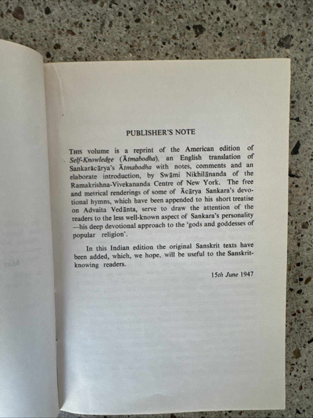 Rare 1947 – Self Knowledge of Sri Sankaracarya ENGLISH by Swami Nikhilananda