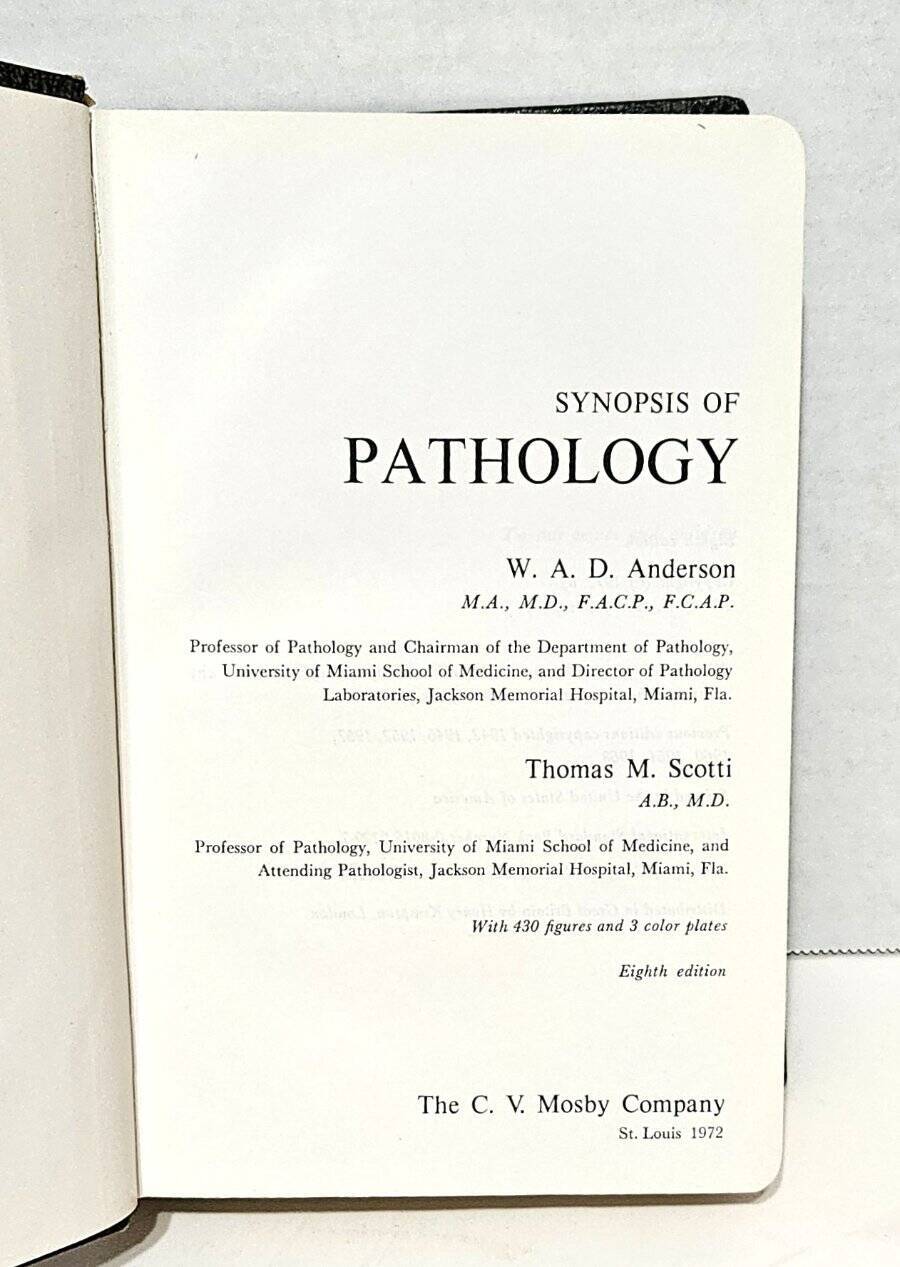 Synopsis of Pathology W.A.D. Anderson 1972 8th Edition HB Free Shipping