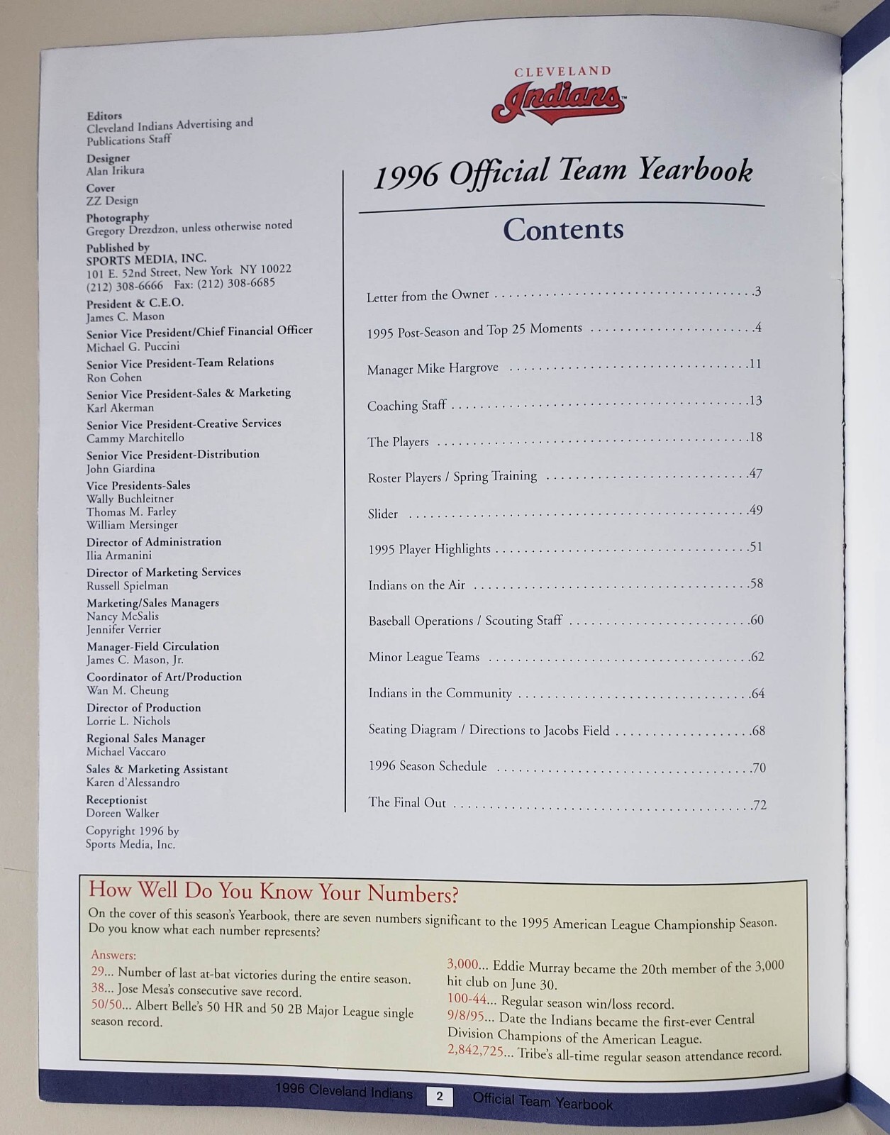 1996 Cleveland Indians (Guardians) Yearbook MLB Jacobs Field 72+ Pages MINT/NEW