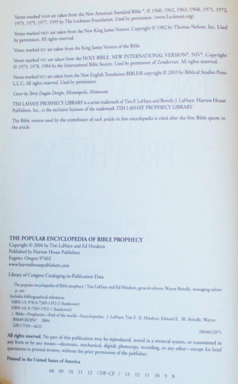 TIM LAHAYE Popular Encyclopedia Of Bible Prophecy SIGNED BOOK Theology Reference