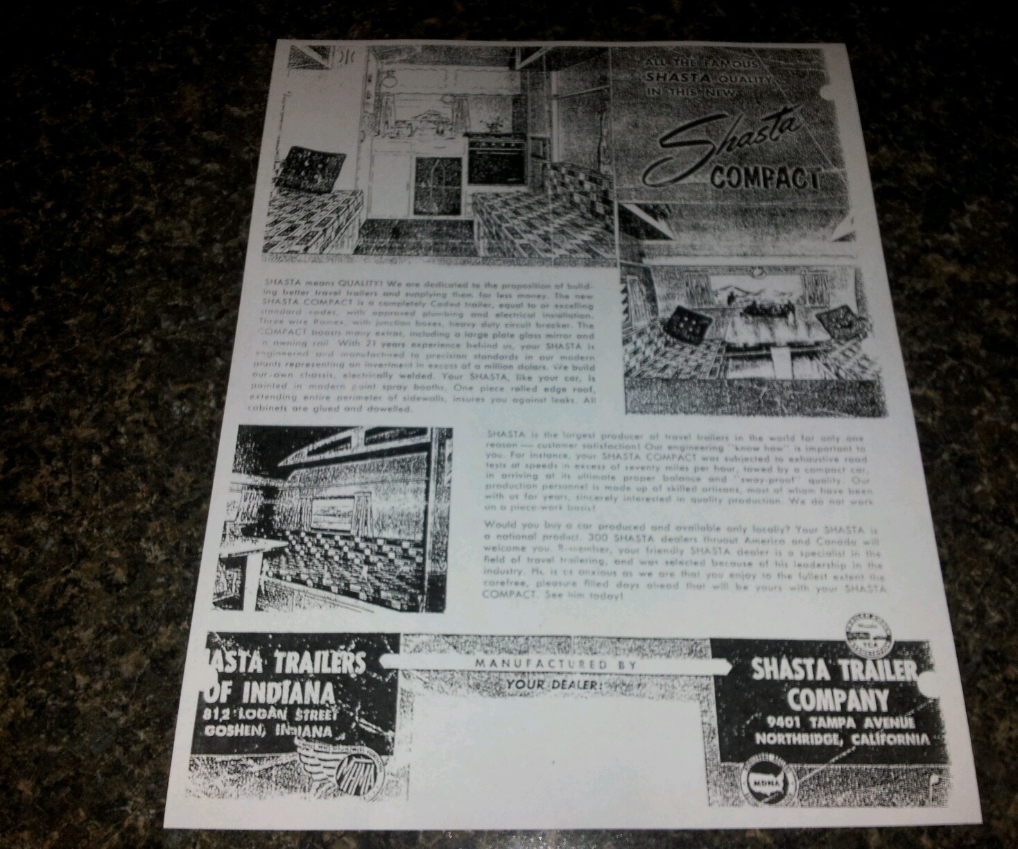 SHASTA VINTAGE TRAVEL TRAILER OWNERS MANUAL NEW (COPY)