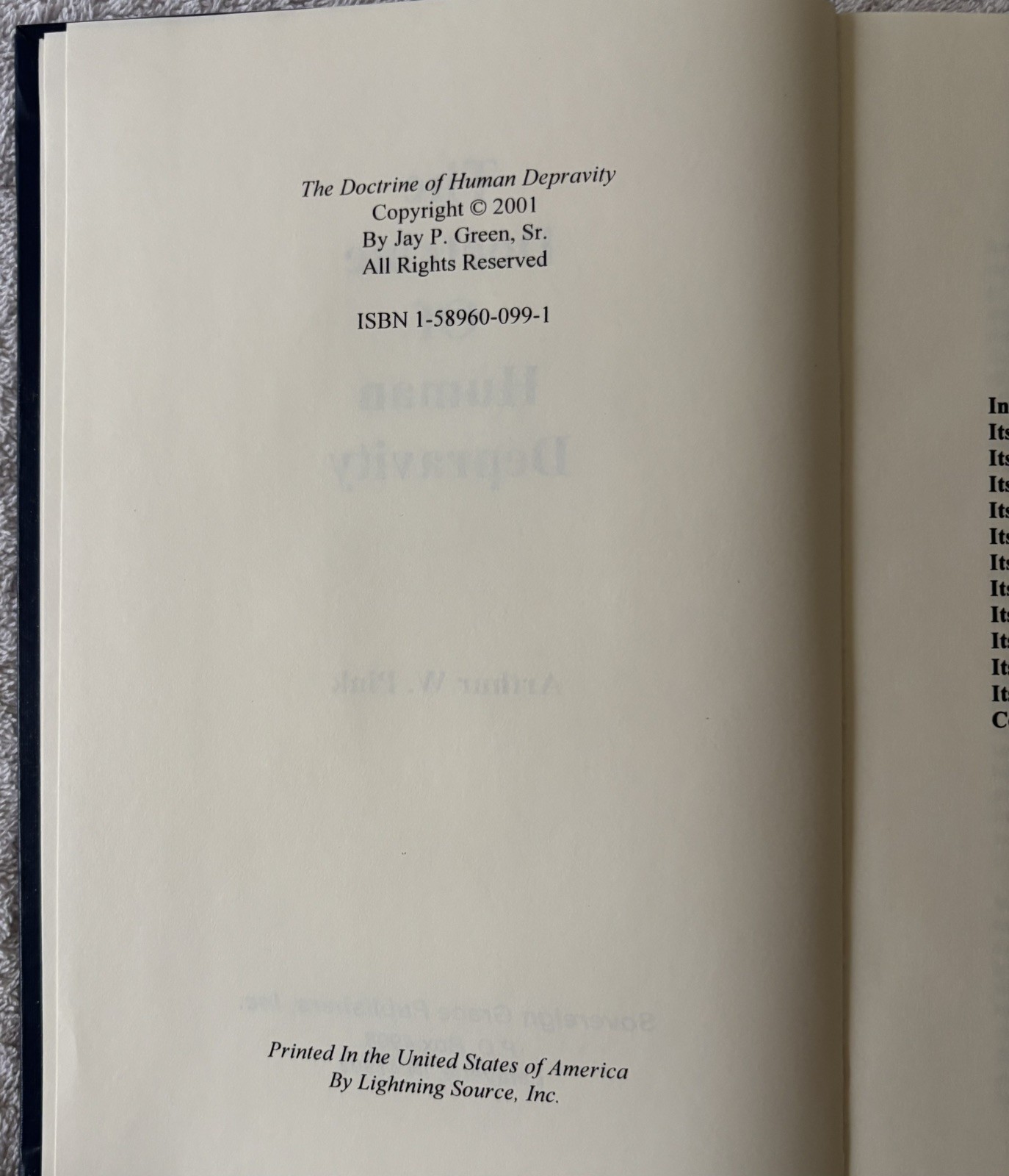 DOCTRINE OF HUMAN DEPRAVITY by Arthur W. Pink (2001, Hardcover)