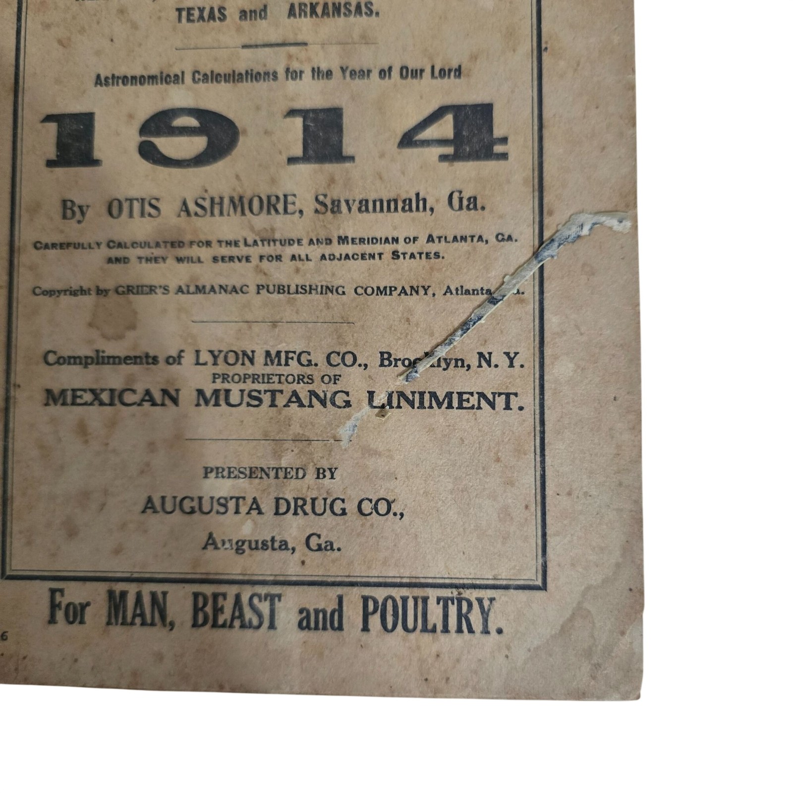 Vintage Grier’s Almanac Lot 1910-1918 WWI Era Southern Advertising Ephemera
