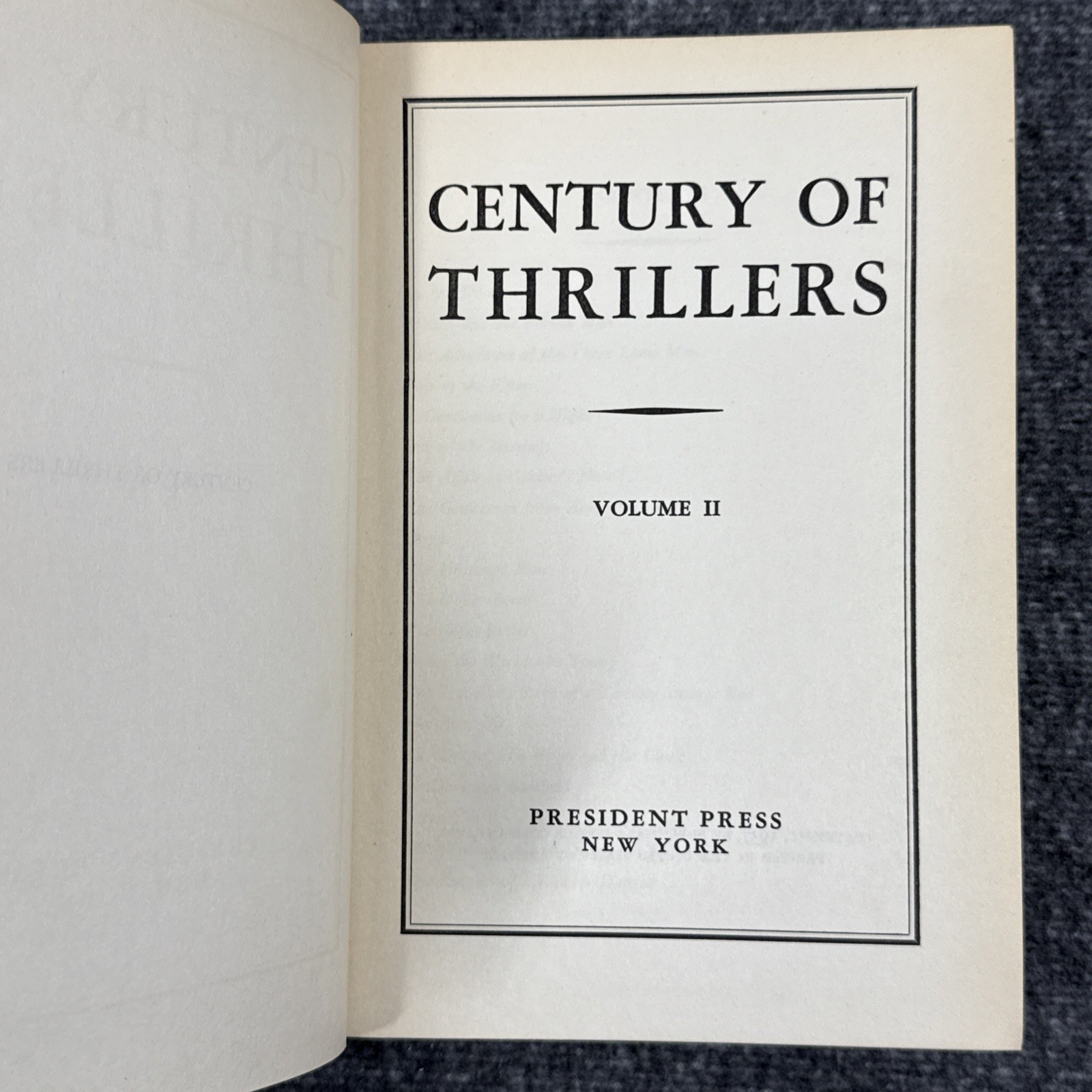 Antique Century of Thrillers Book Lot Vol 1 & 2 President Press 1937