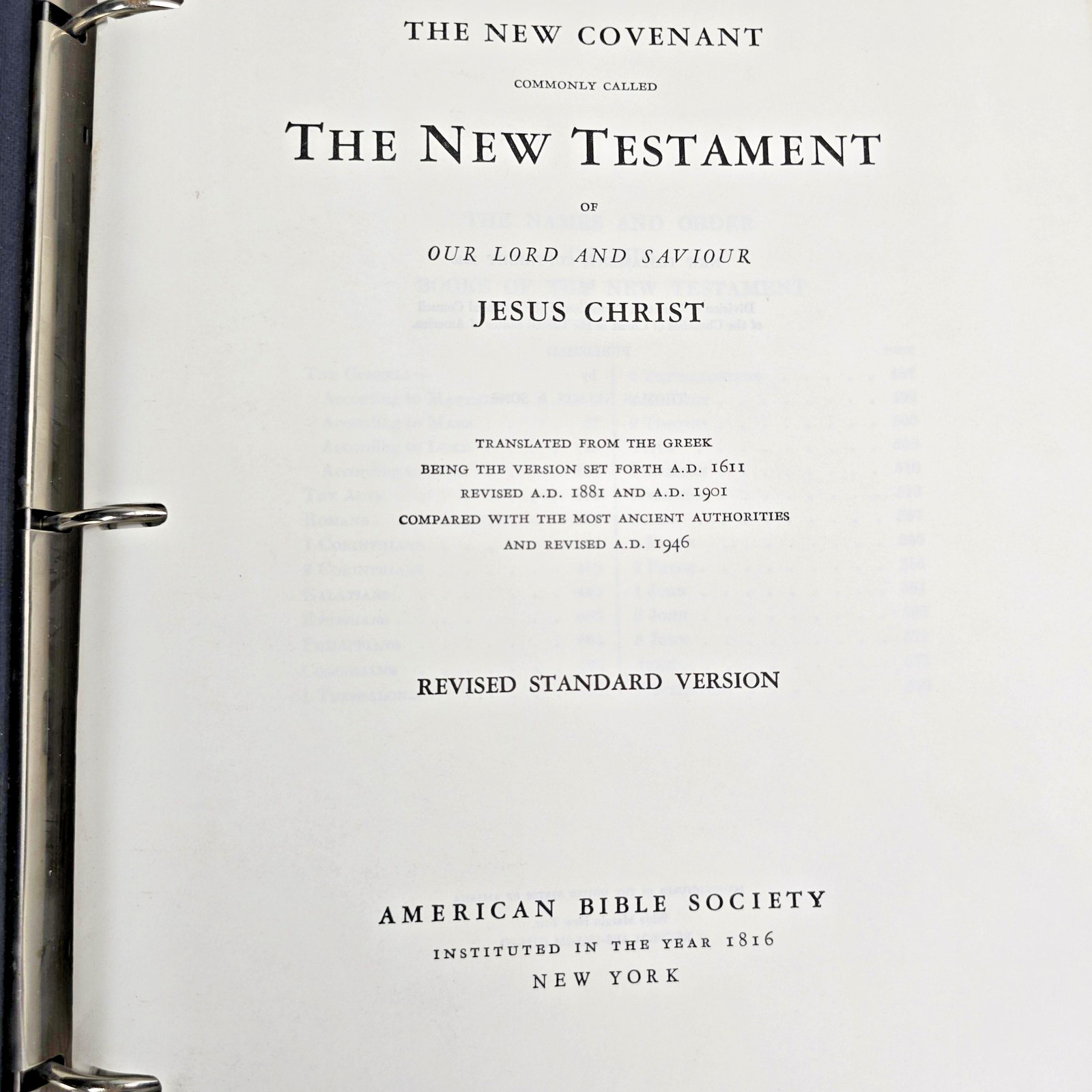 The New Covenant New Testament RSV Wide Margin 3 Ring Binder 1962 Looseleaf