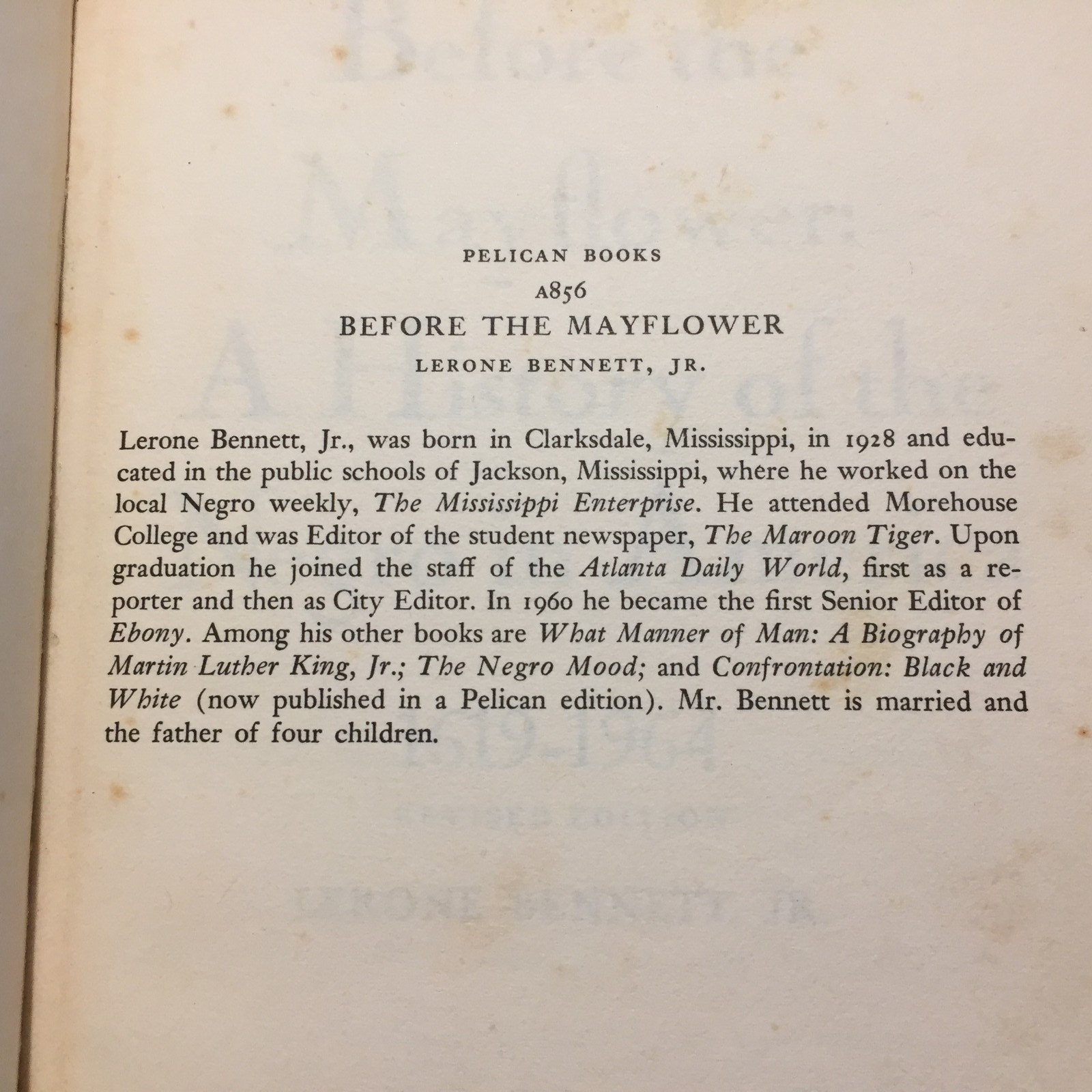 Before The Mayflower Lerone Bennett Jr. 1969 Penguin Books African Civilizations