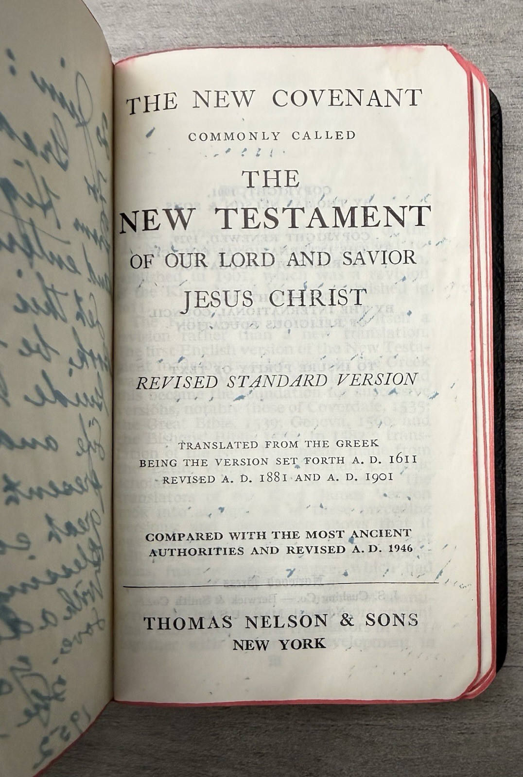 VTG Thinline 1946 Pocket New Testament RSV Black Leather 691X Nelson ~ 4.9″ x 3″