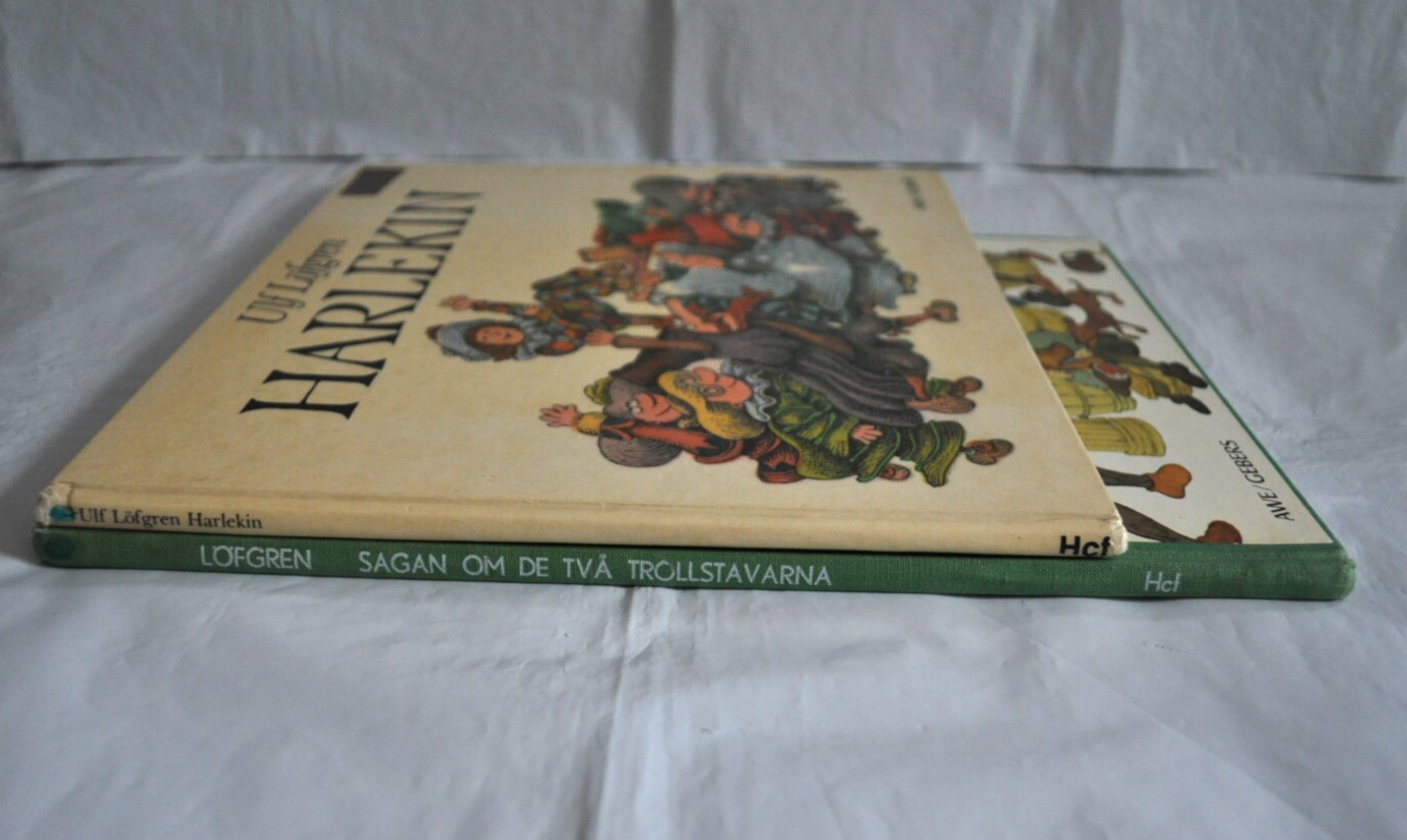 Swedish Books Harlekin 1978 & Sagan om de två trollstavarna 1985 by Ulf Löfgren