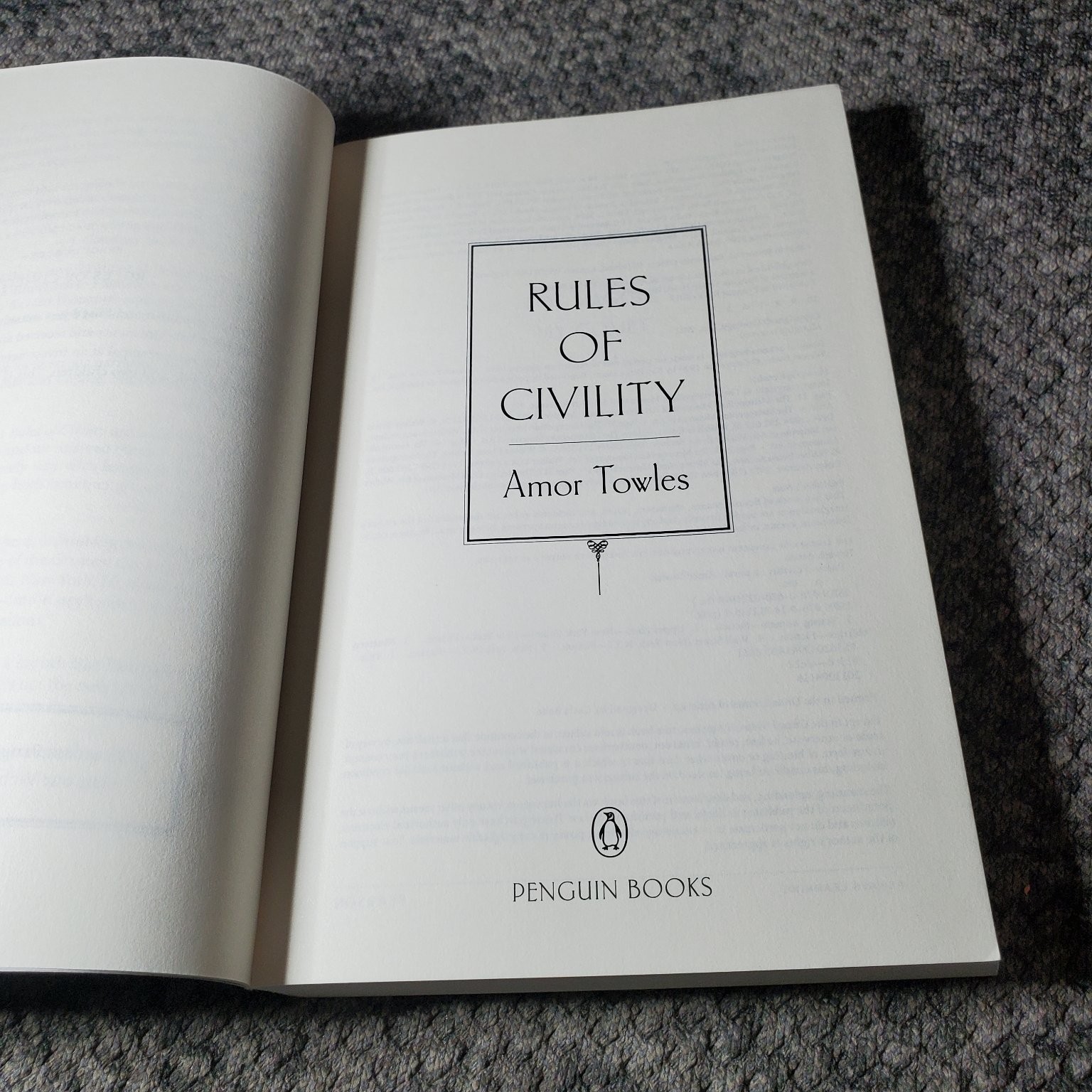 Rules of Civility Amor Towles 2011 Fiction Novel Penguin Books