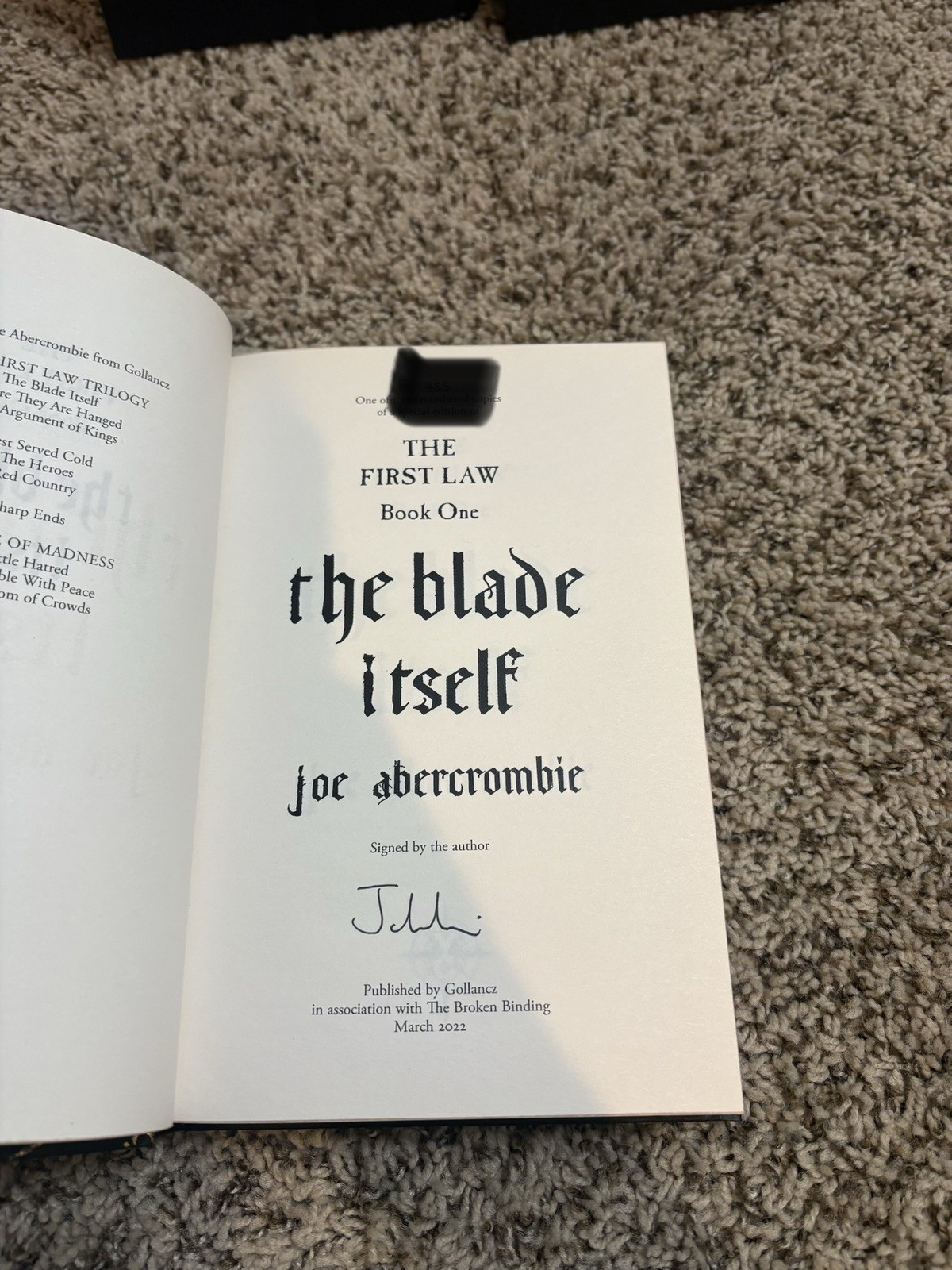 The First Law Trilogy By Joe Abercrombie Broken Binding Signed Numbered New