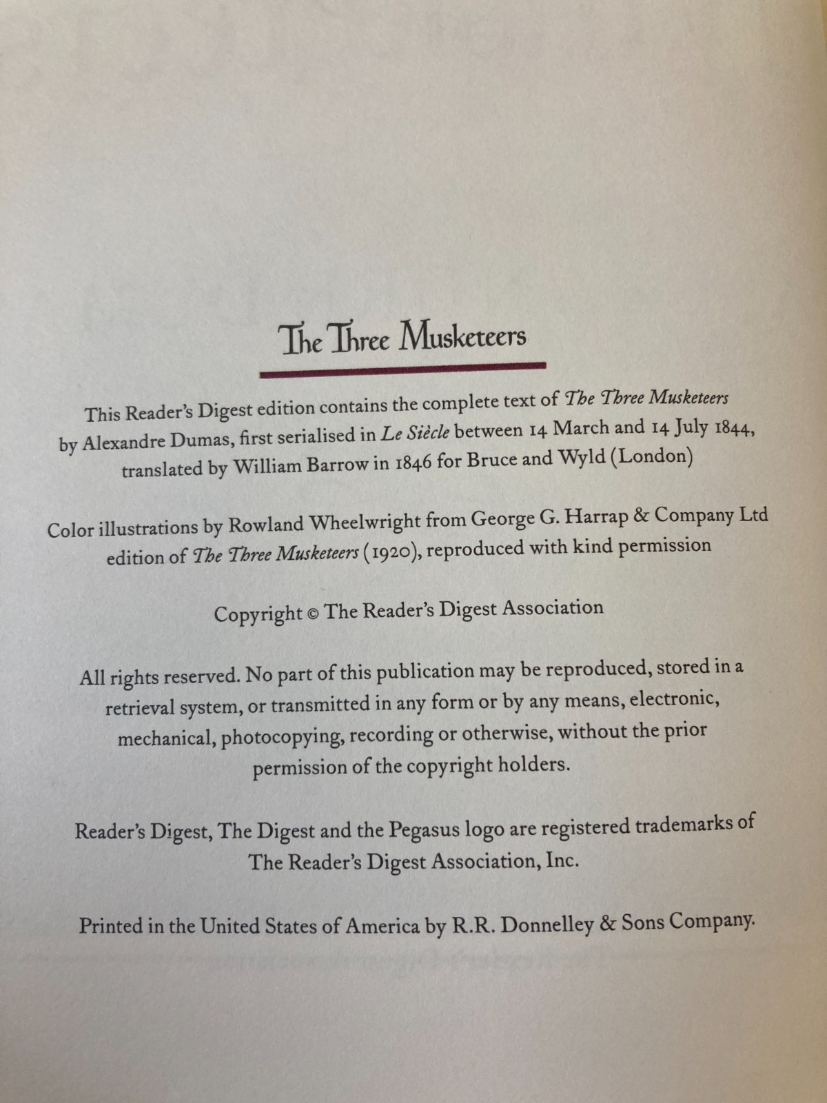The Three Musketeers by Alexandre Dumas HB Reader’s Digest 1999