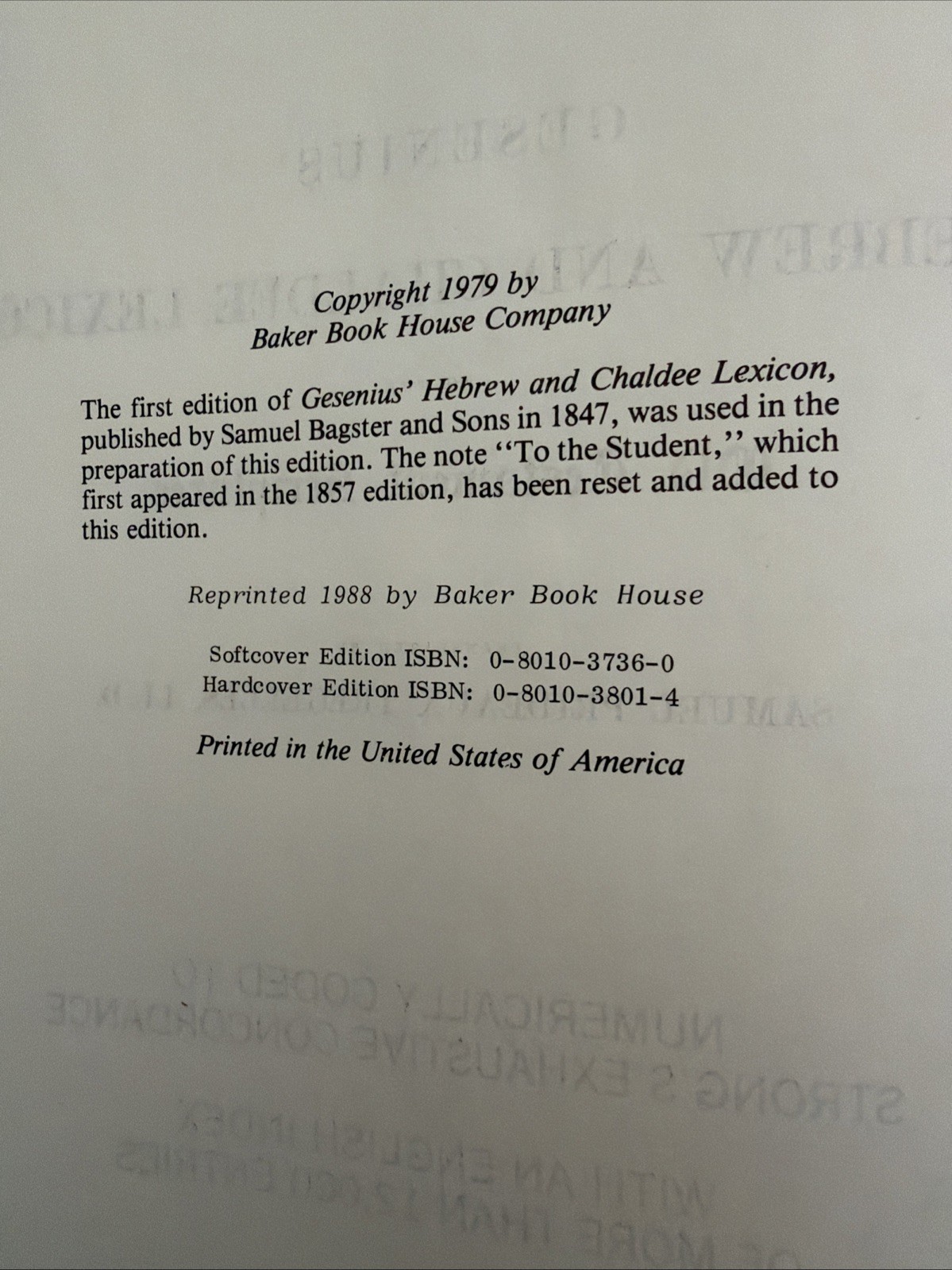 GESENIUS‘ HEBREW AND CHALDEE LEXICON TO THE OLD TESTAMENT SCRIPTURES BAKER 1988