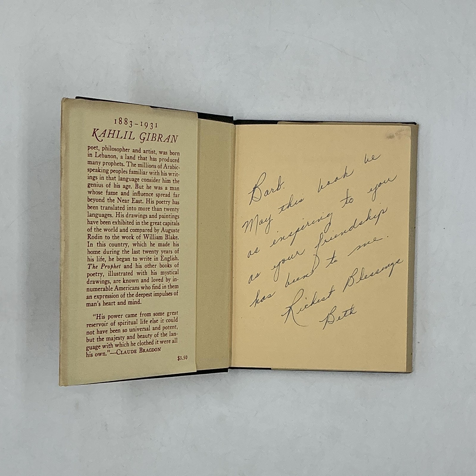 ALFRED A. KNOPF THE PROPHET KAHLIL GIBRAN 1957 HARDCOVER CREAM DUST JACKET