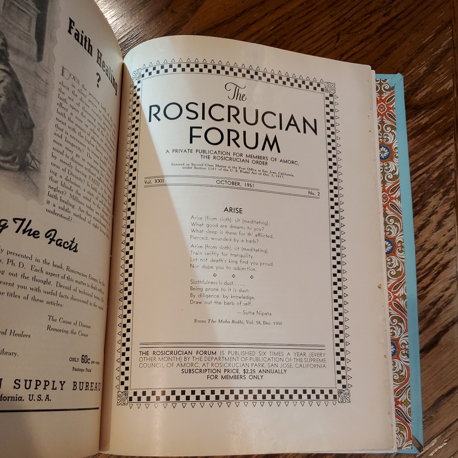 VINTAGE Rosicrucian Forum, hardbound copies, 6 issues 1950-51, very good.