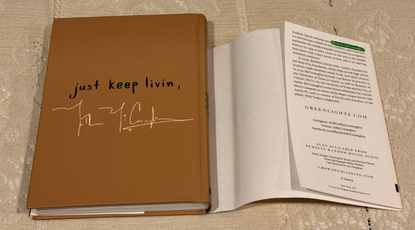 Greenlights by Matthew McConaughey, First Edition 2020 Hardcover Book, Crown NY